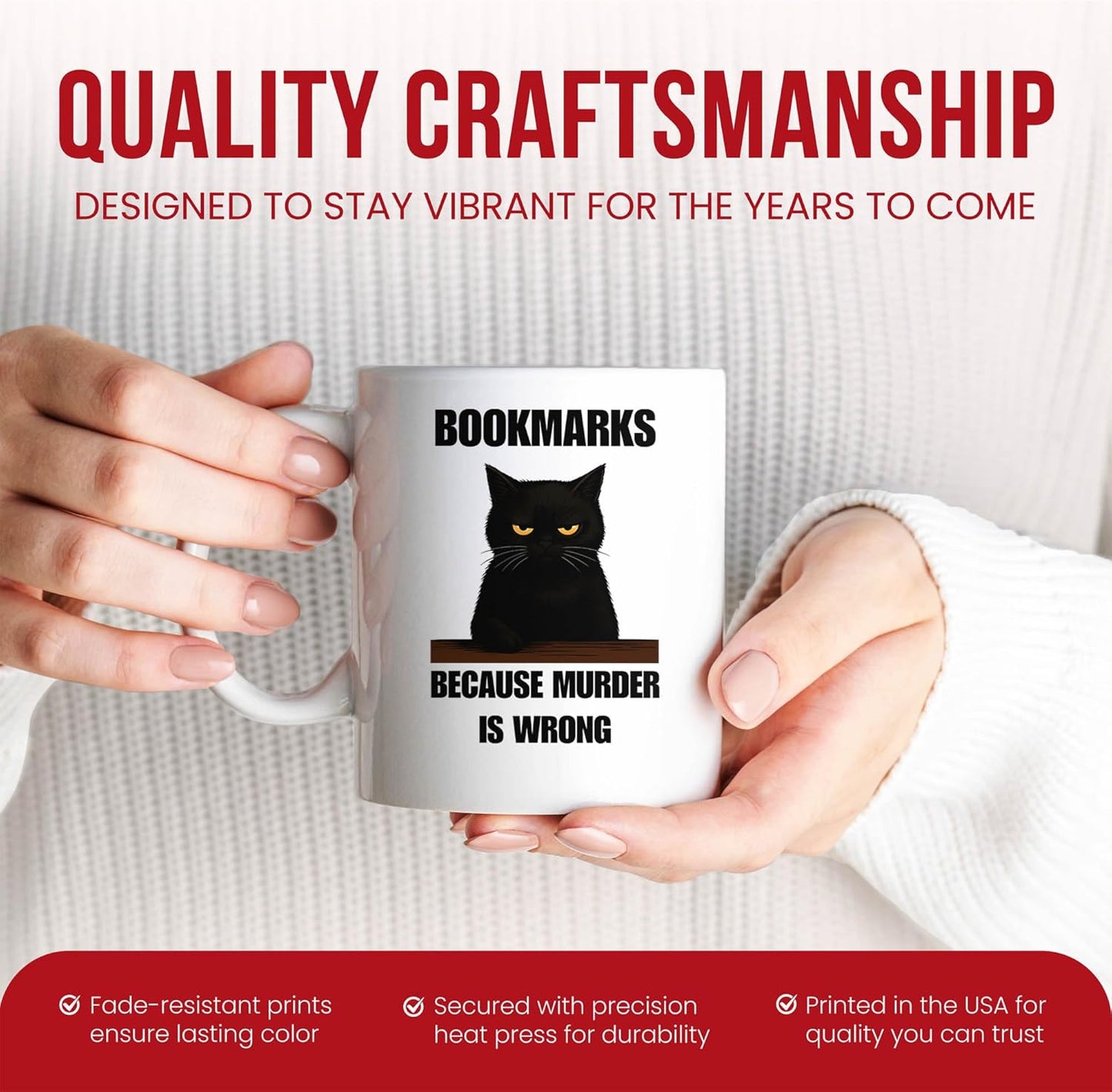 Bookmarks Because Murder Is Wrong Mug - Reading Enthusiast Coffee Cup - Bookworm Funny Gift From - Literature Lover Tea Mugs - Page Turner Cups - 11 Oz Ceramic Gifts For Bibliophiles, Birthday, Him