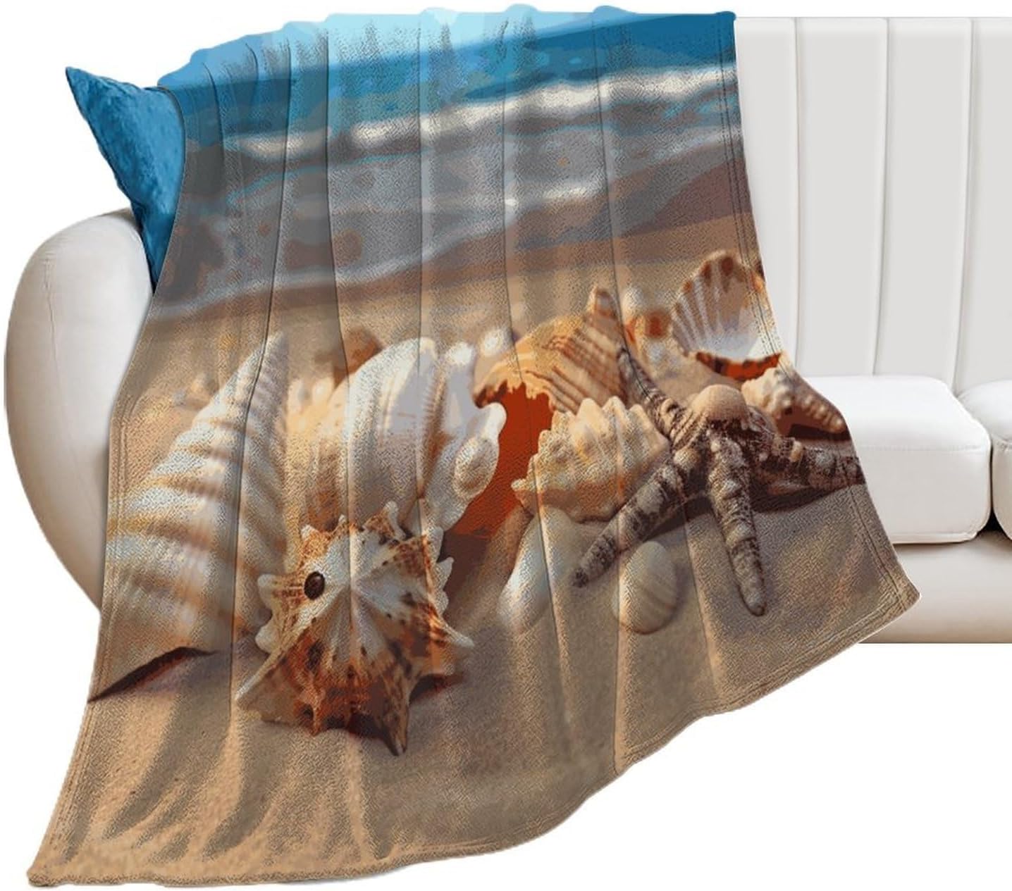 Seashells on The Sandy Beach Blanket Super Soft Lightweight Throw Blanket Cute Cozy Warm Bed Blanket Decorative Fuzzy Blanket All-Season Home Decor Gift for Sofa Couch Living Room 60"*80"（150*200cm）