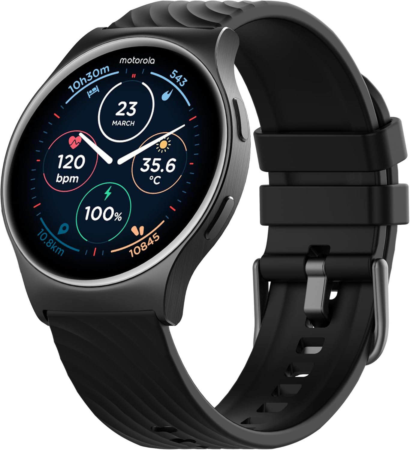 Motorola Moto Watch 120 - Premium Bluetooth Smartwatch with AMOLED Display, 10-Day Battery, Heart Rate & SpO2 Tracking, Fitness & Health Monitoring, Compatible with Android and iPhone - Phantom Black
