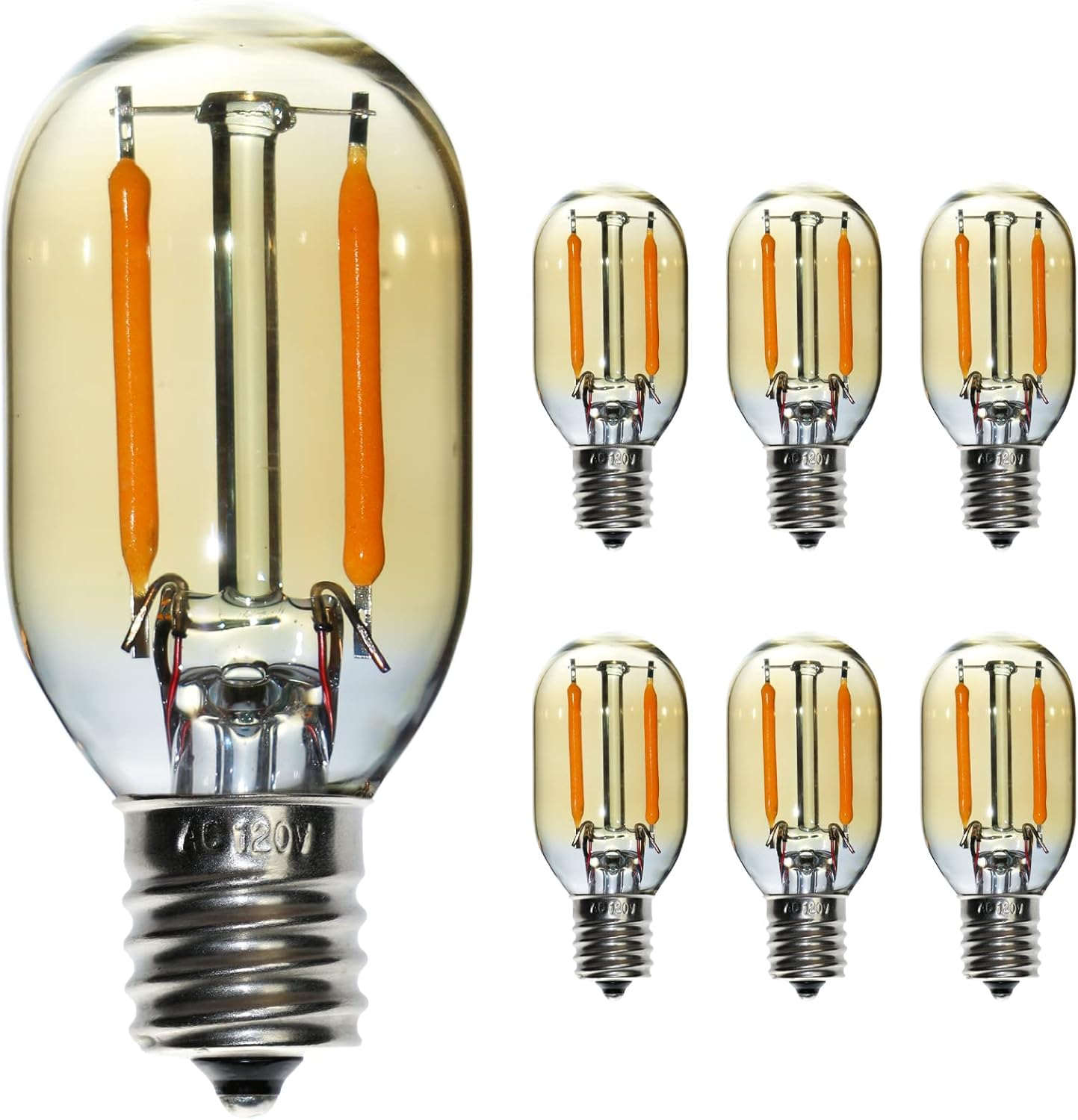 6 pcs T22 Small Filament LED Bulb, Warm Light 1W Equals 5w-7w-10W Edison Light Bulbs, Small E12 Base Amber Glass Bulb for Night Light String Light