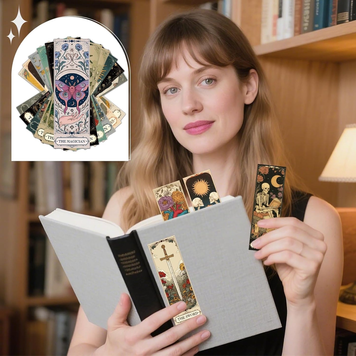 Tarot Cards Bookmarks Gifts - 60 Pcs Dark Romance Bookmarks for Women Men Moon Owl Butterfly Book Marks Book Markers Page Marker Clip Gift for Students Teachers Bookish Book Lovers Reading