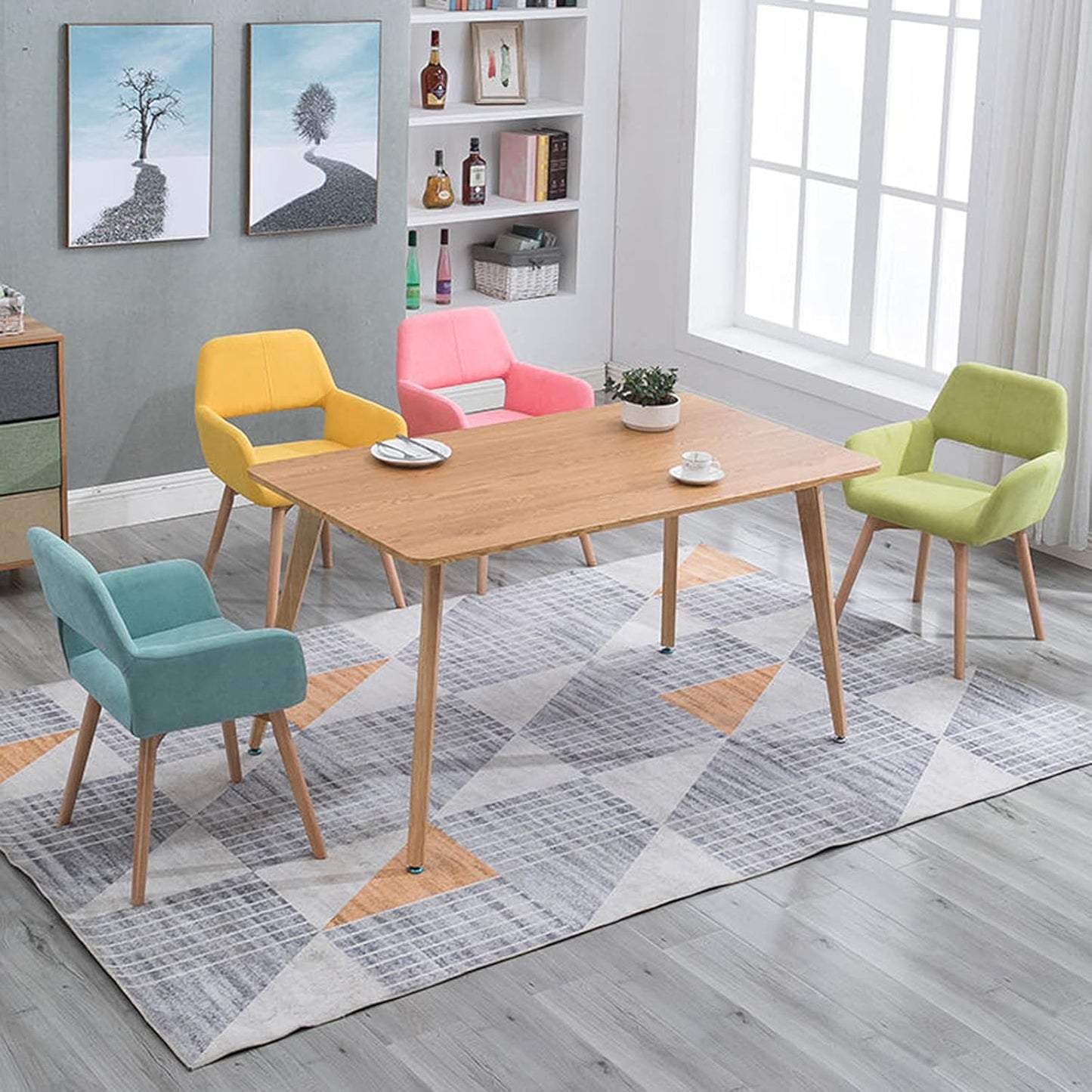 Comfortable Chair Nordic Dining Chairs,Modern Cotton and Linen Fabric Upholstered Lounge Side Chair Makeup Stool,with Solid Wood Legs,for Restaurant/Pub/Cafe/Living Room/Hotel/Kitchen Leisure Chair