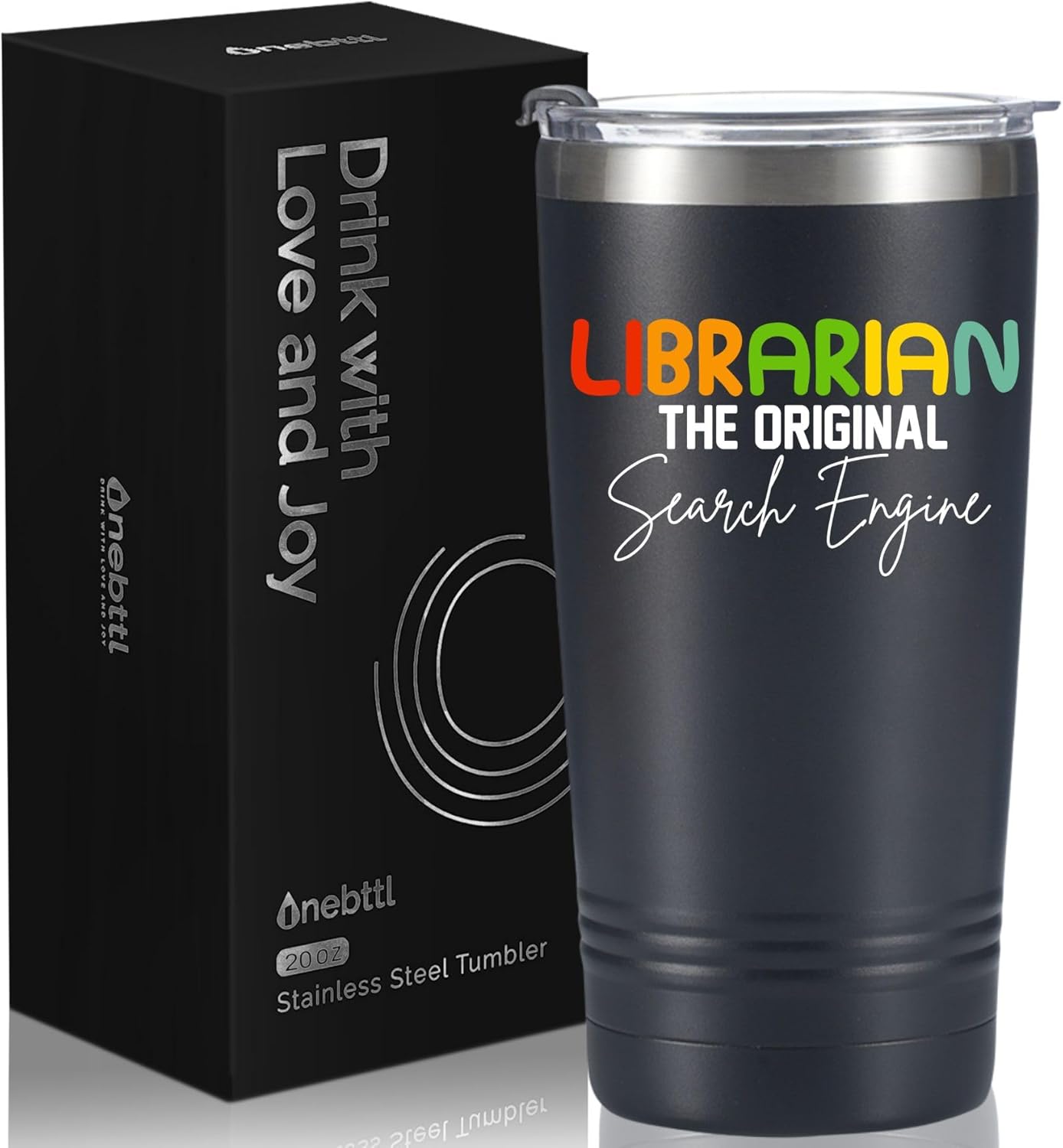 Librarian Gifts for Women, The Original Search Engine, Black 20 oz Insulated Stainless Steel Tumbler