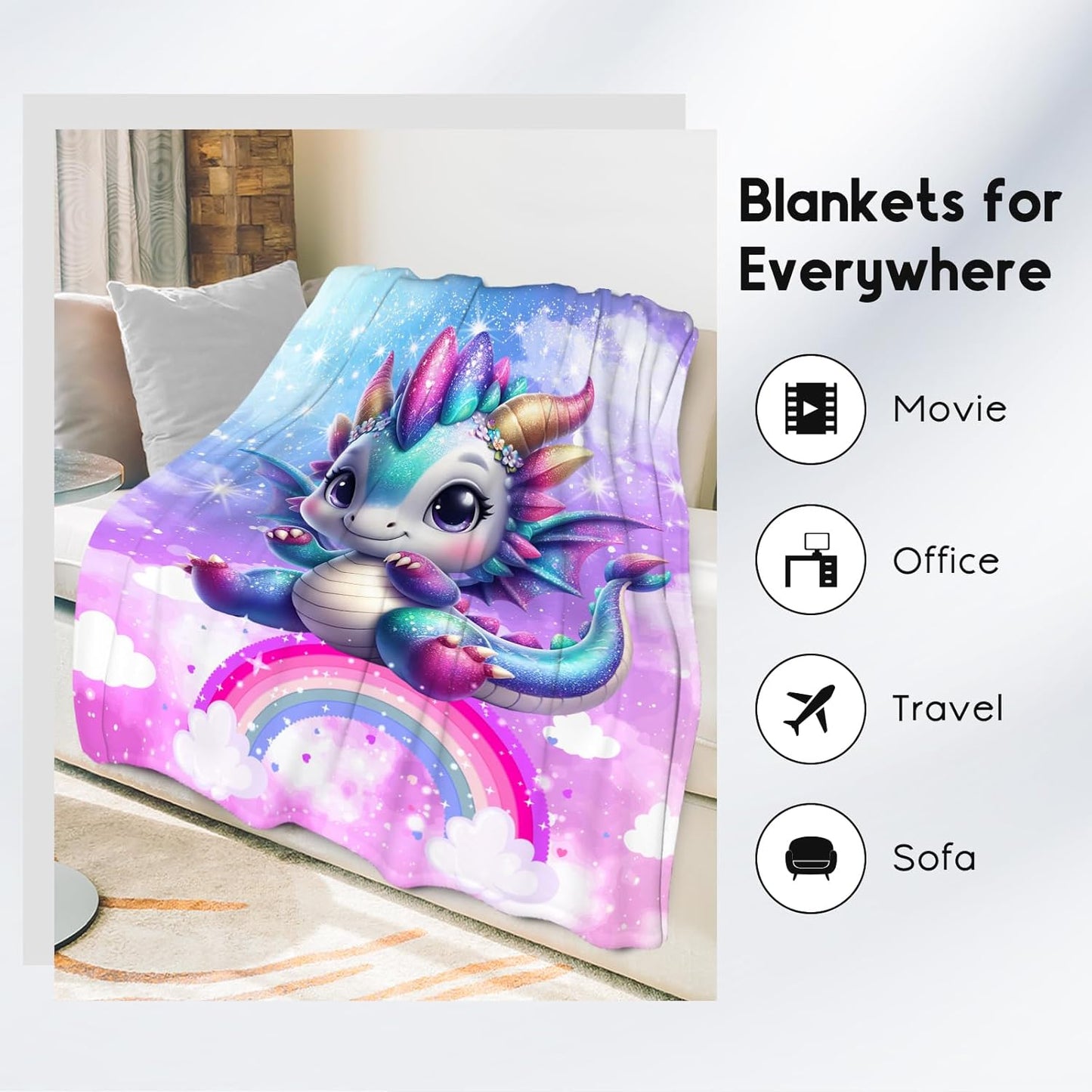Toddler Blanket, Dragon Blanket Gifts for Girls, Dragon Fleece Throw for Kids Soft Comfy Throws for Sofa Couch, 40"x50"