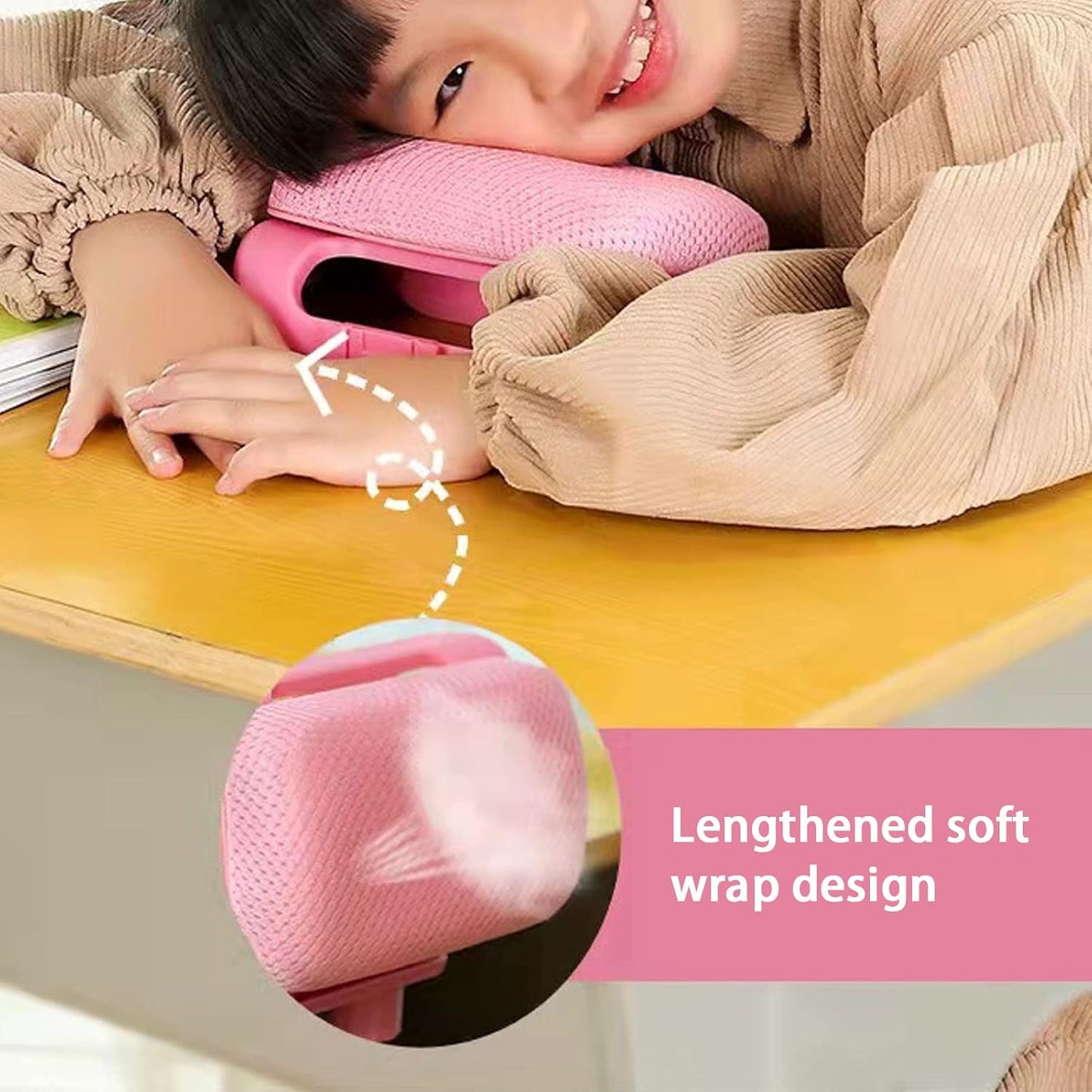 Kids Sitting Posture Corrector and Ergonomic 7° Forward Tilt Desk Writing Posture Corrector Detachable Nap Pillow with Holder(Pink)