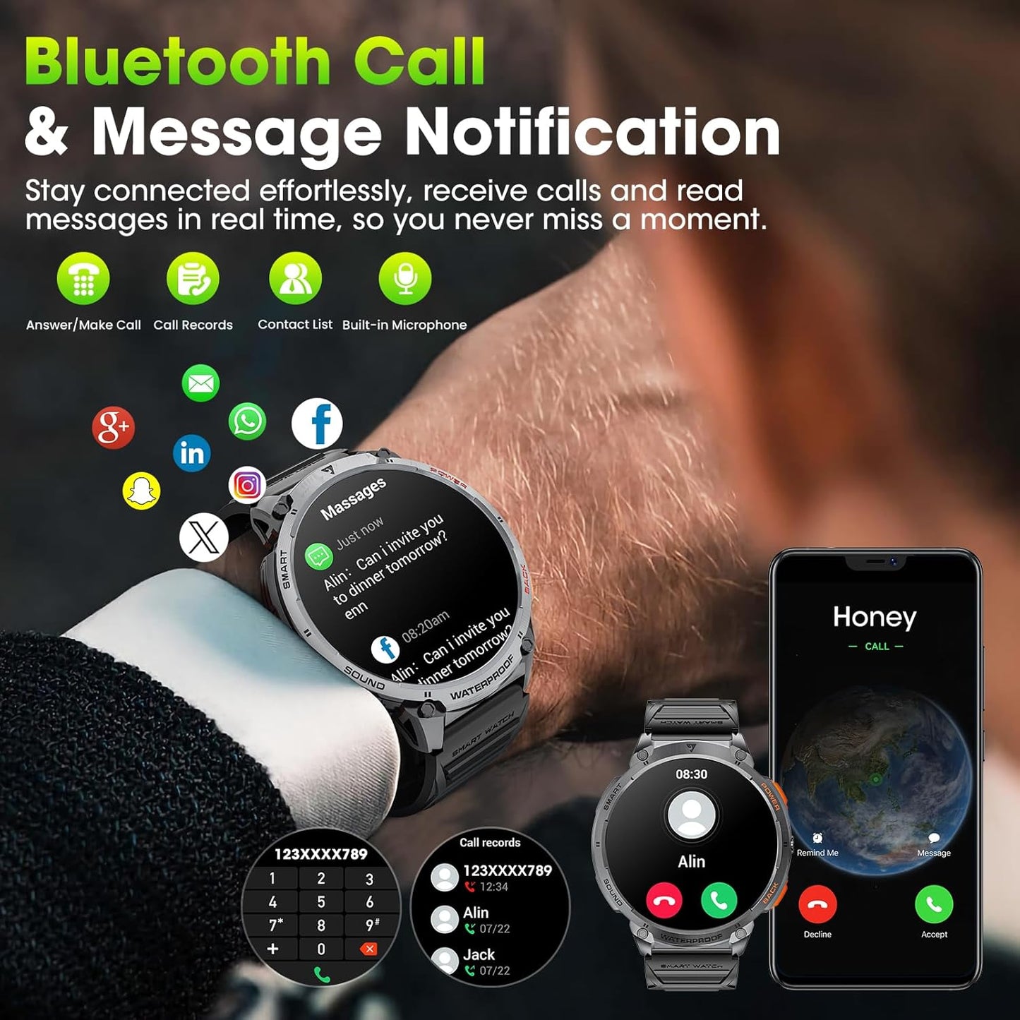 Military Smart Watches for Men, 1.85" HD Large Screen Smart Watch, Flashlight/730mAh/110+ Sports Modes Fitness Tracker Watch, Waterproof Mens Smart Watch for Android Phones iPhone Compatible