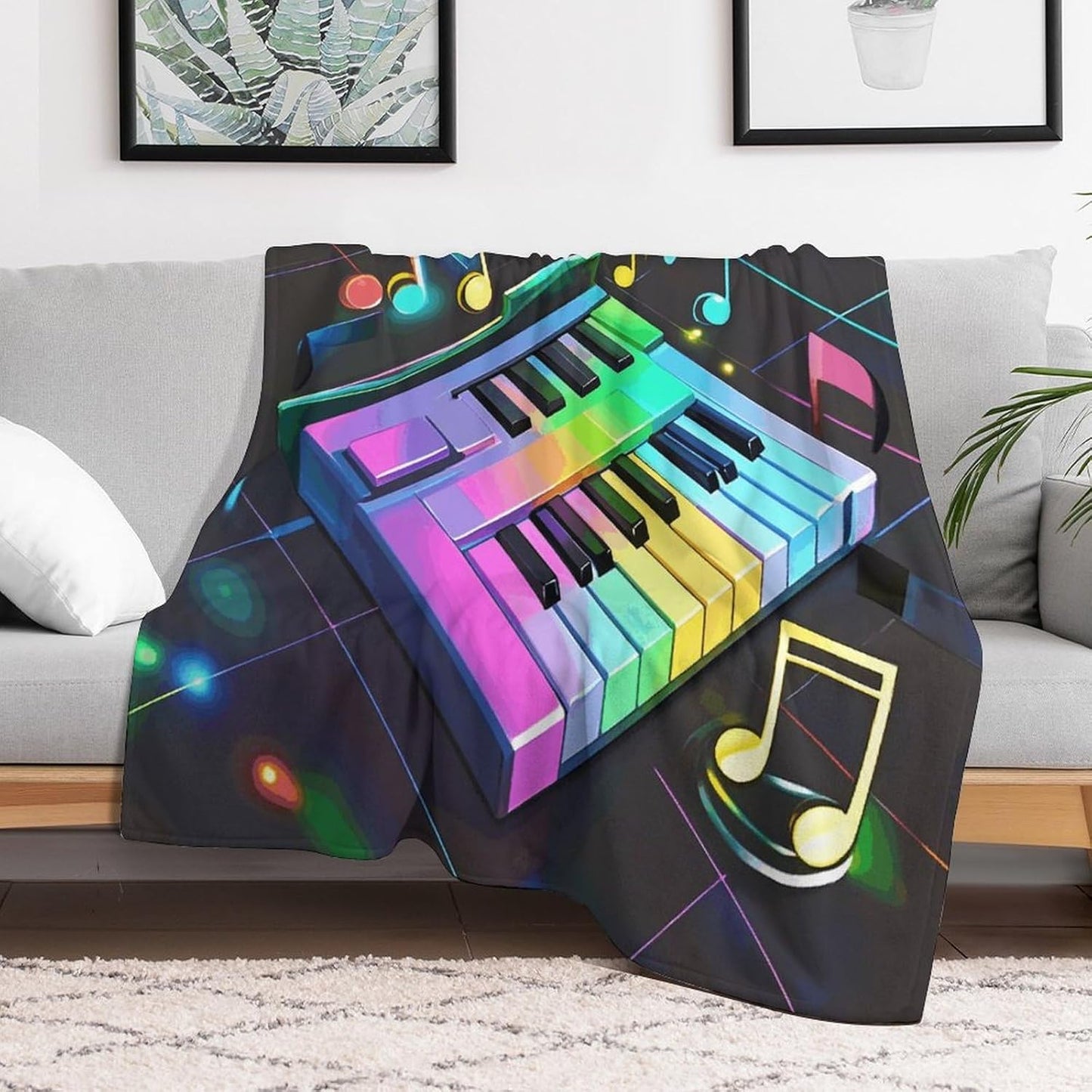 Colorful Piano Keyboard Music Note Blanket Super Soft Lightweight Throw Blanket Cute Cozy Warm Bed Blanket Decorative Fuzzy Blanket All-Season Home Decor Gift for Sofa Couch Living Room 40"*50" （100*1