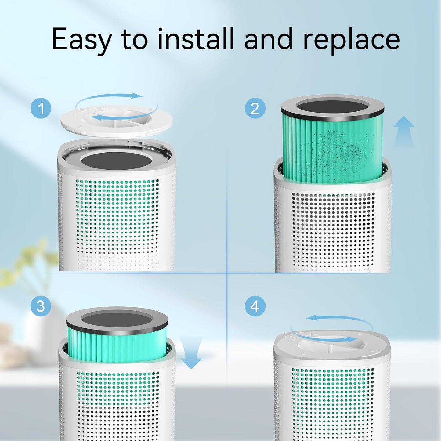Air Purifier for bedroom, air purifier for Home Large Room 1080 sqft with 360° Air Inlet, 3 Speeds, 9 timer, Energy Saving 12W for Home, Office, Living Room for Smoke Pet Dander Odor, White