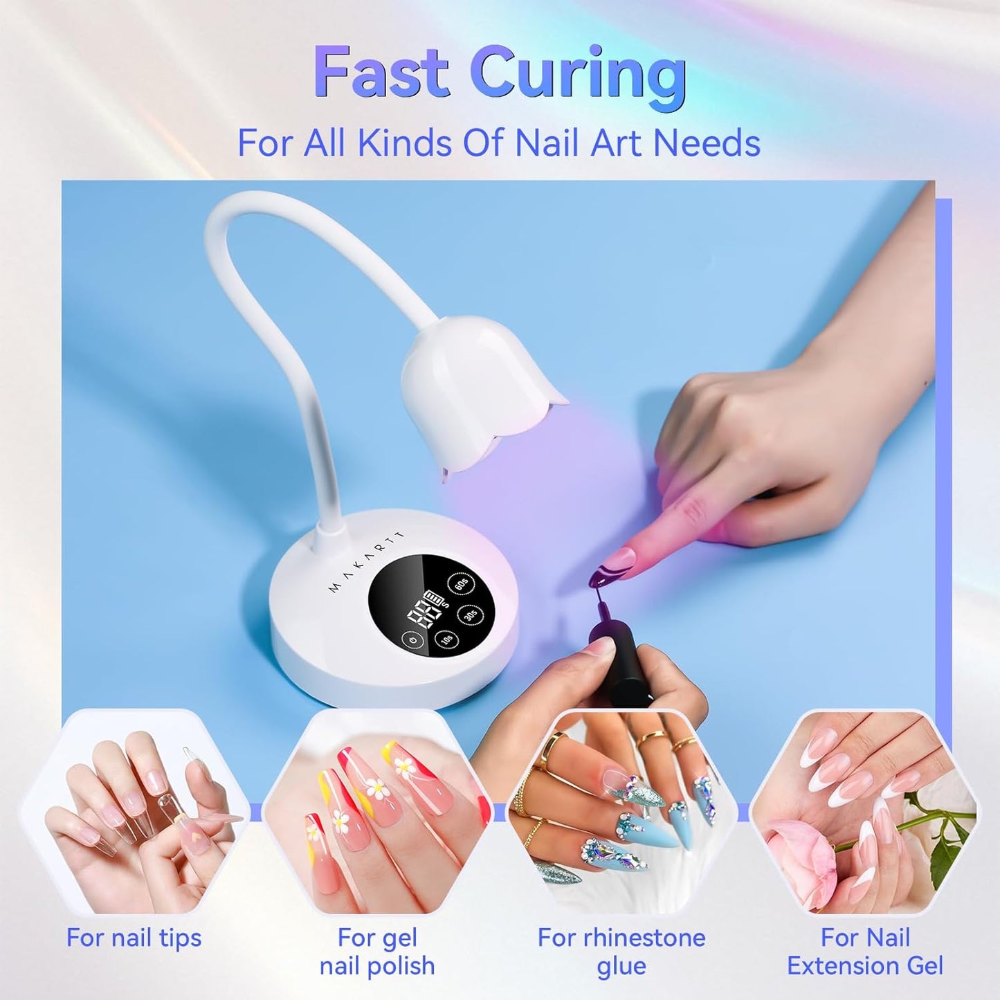 Makartt UV Nail Lamp: Mini UV Light for Gel Nails Polish Luminoza 30mW/cm² Rechargeable LED Nail Light Nail Dryer with 4 Timers & Auto Sensor, Fast Curing Goosenecks Lamp for Home DIY Manicure