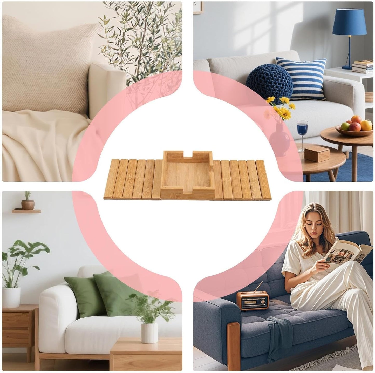 Couch Armrest Table - Sofa Arm Tray | Armchair Organizer with Storage Space for Snacks Drinks Cellphones Tablets Books Dormitory Bedroom Living Room Apartment Daily Use