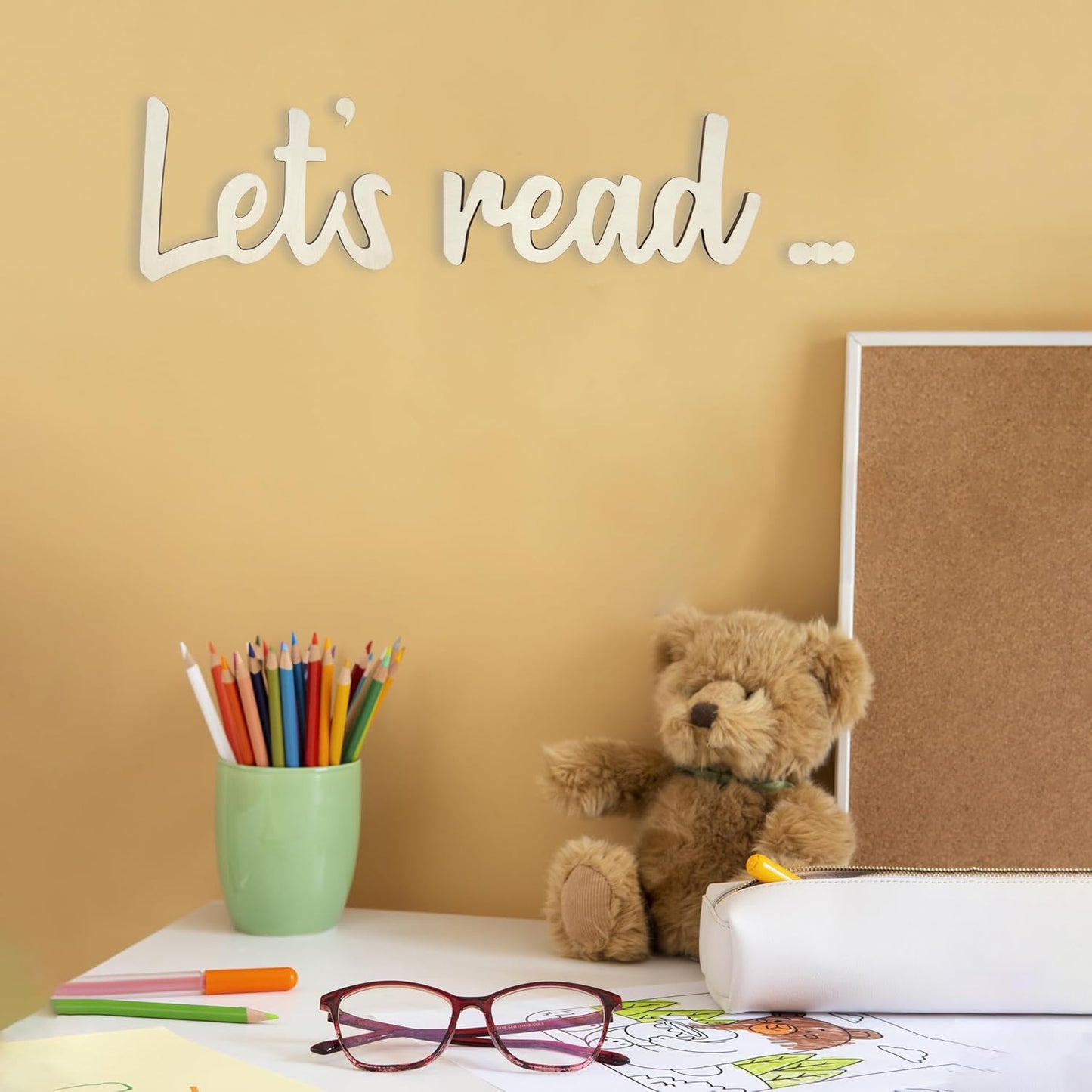 Ajqiomh Let's Read Signs Wooden Reading Nook Decor - Kids Reading Corner Decor & Family Playroom Wall Art - Nursery Wall Decor - Classroom Library Gift