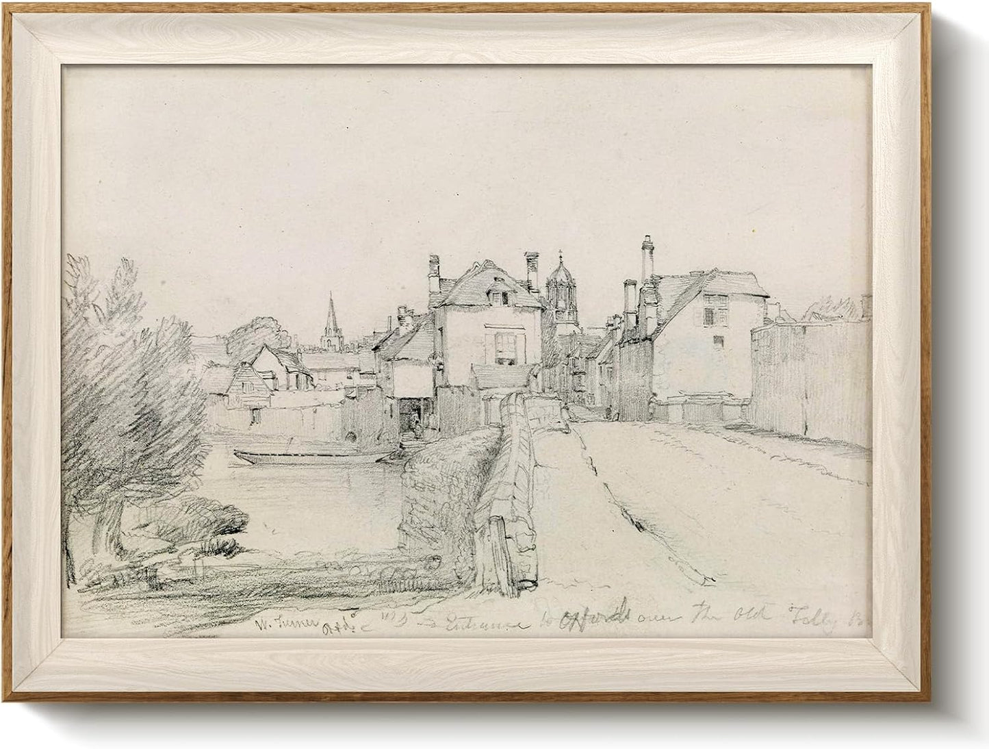 VIYYIEA Wide Framed Oxford Folly Bridge Sketch | Vintage Pencil Drawing Art | Academic & Classical Aesthetic | Professional Wall Decor for Home Office, Study, Library | 12x16 Inch