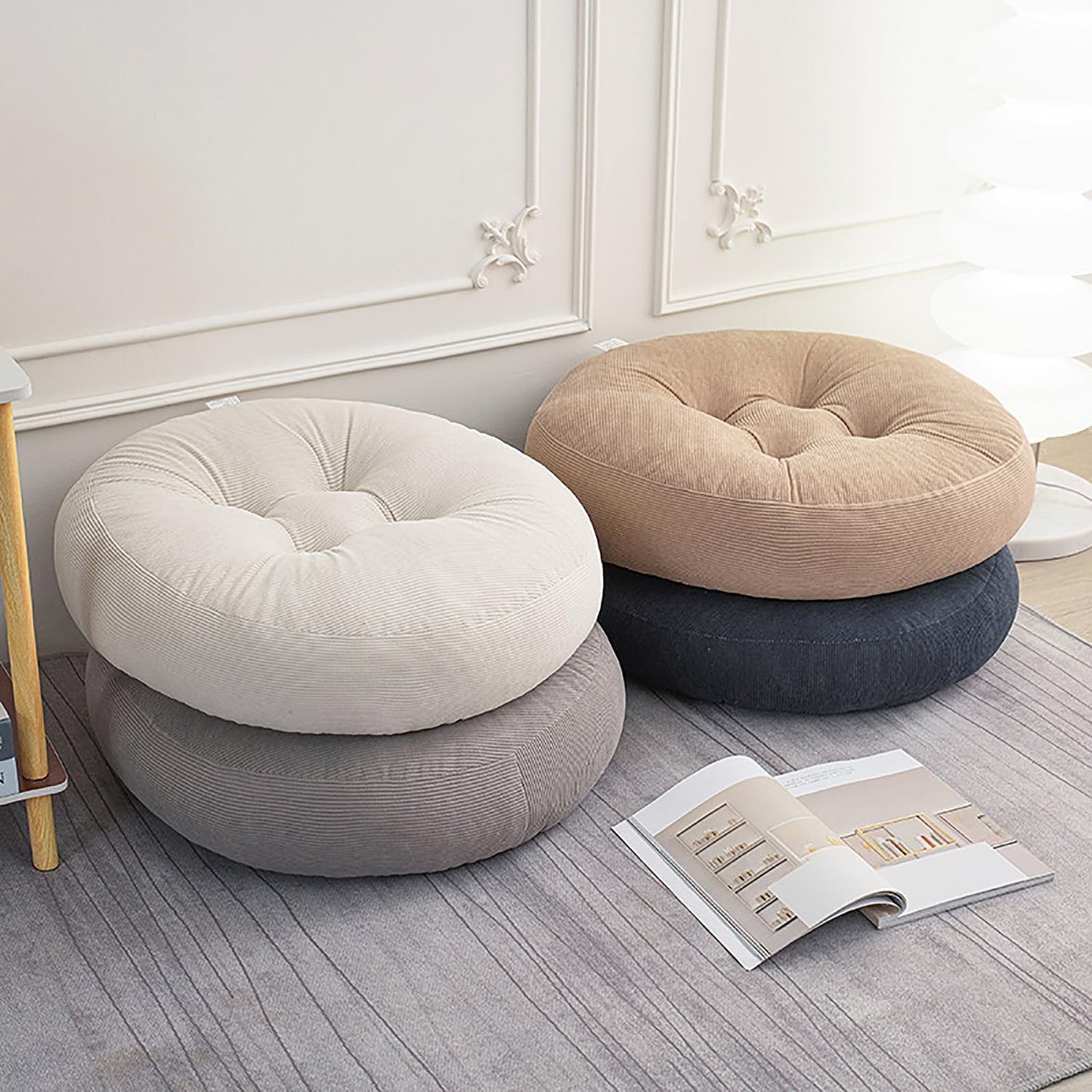 Be&xn Round Corduroy Fluffy Chair Pad Floor Pillow for Adults,Thicken Warm Seat Cushion Floor mat for Home Office Dining Kitchen (Dark Gray, De:18inch)