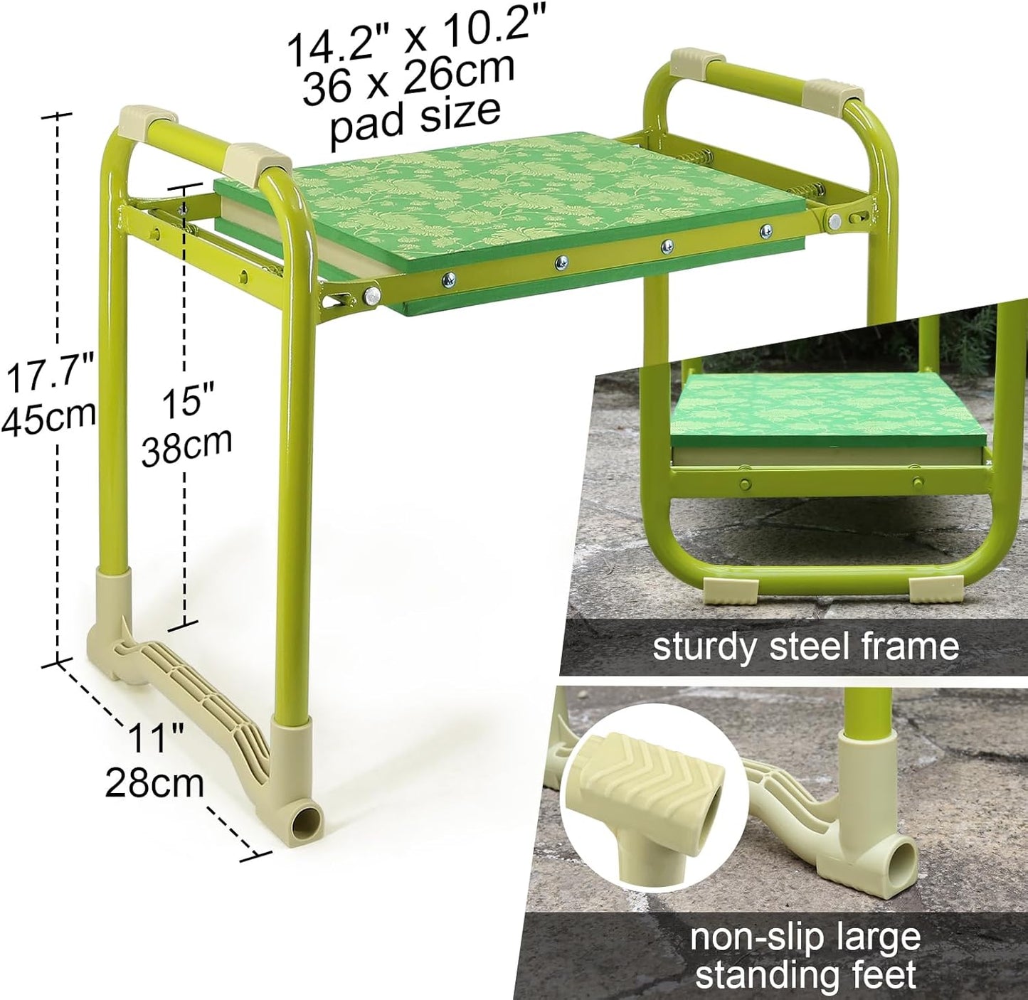 Colwelt Garden Stool and Kneeler Set, Garden Seat and Kneeler Heavy Duty with 10" Wide Soft Kneeling Pad, Non-Slip Garden Bench for Kneeling and Sitting with Elegant Apron, Gardening Gifts for Women