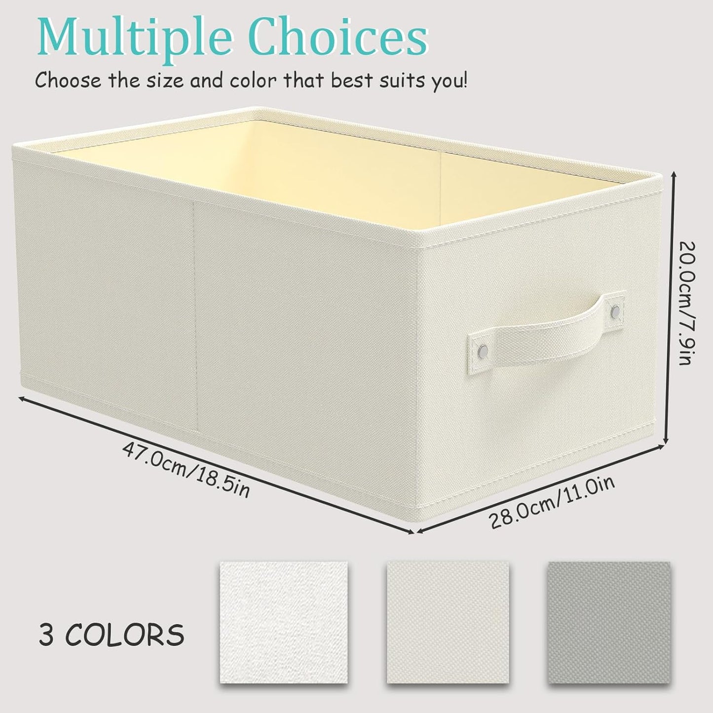 Foldable Closet Organizer, 3 Pack Cube Storage Bin, Clothes Basket for Shelves with 2 Handles, Saving Space, Beige, 18.5 x 11 x 7.9 In, XSNY11BEL-3