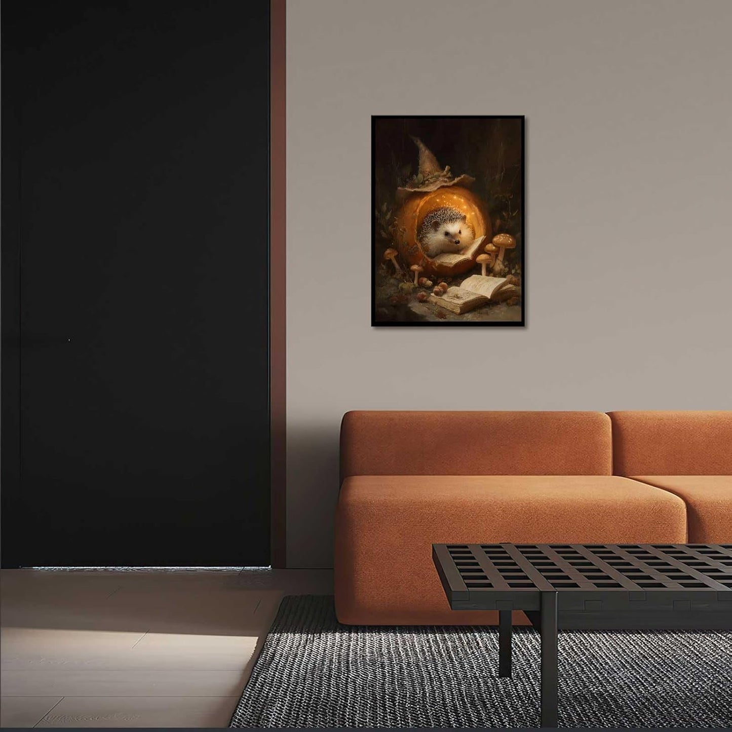 Hedgehog Reading Posters Halloween Forest Kid'S Canvas Wall Art Funny Animals Prints for Living Room Bedroom Home Wall Decor 12x16in Unframed
