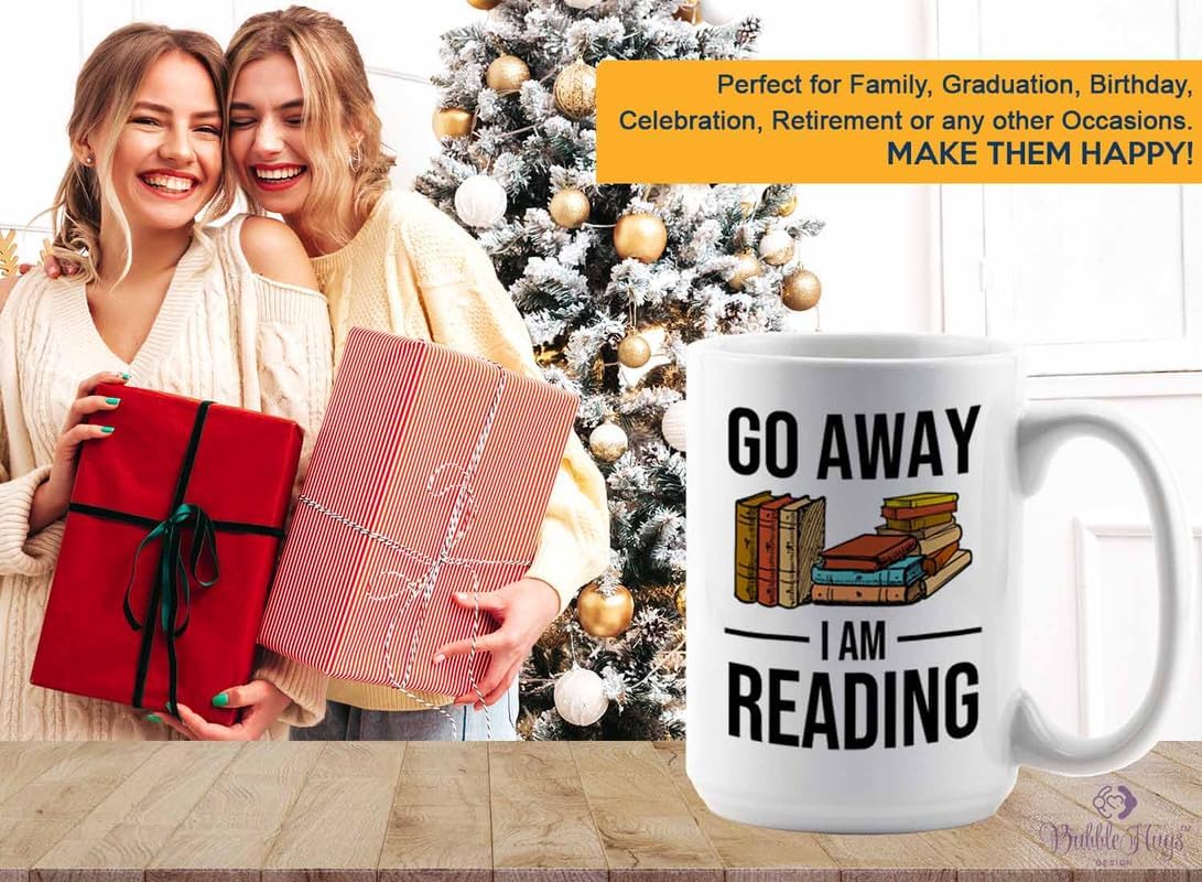 Reading Bookworm Coffee Mug 15oz White - Go Away I am Reading - Reading Reader Book Worm I Know Things Book Addict Book Lover Bookish Novelist Librarian Writer