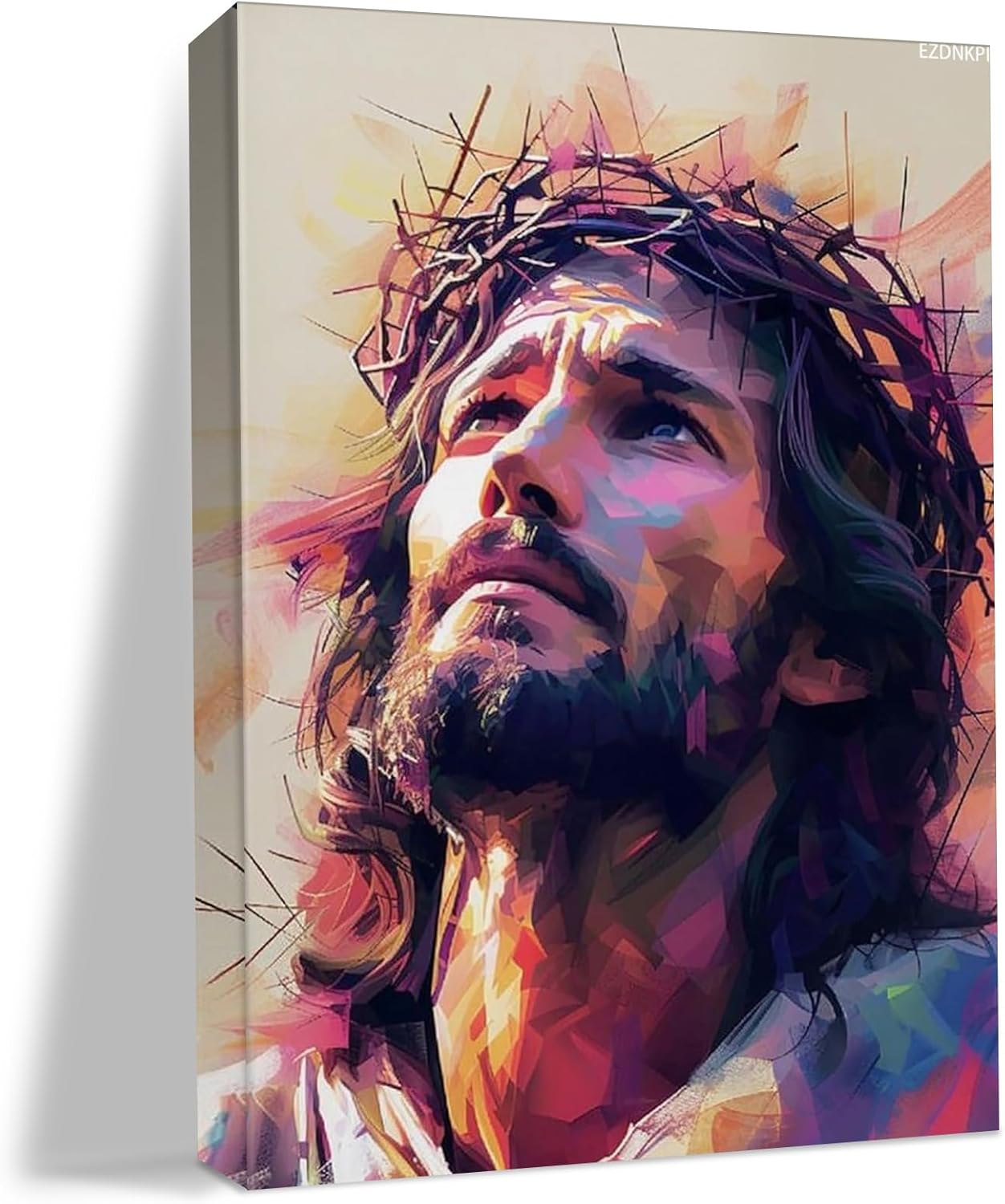 Jesus Persecution Canvas Oil Painting Style Wall Art Crown of Thorns Catholic God Poster Print Artwork Picture for Bedroom Room Decor 8x12inch Framed