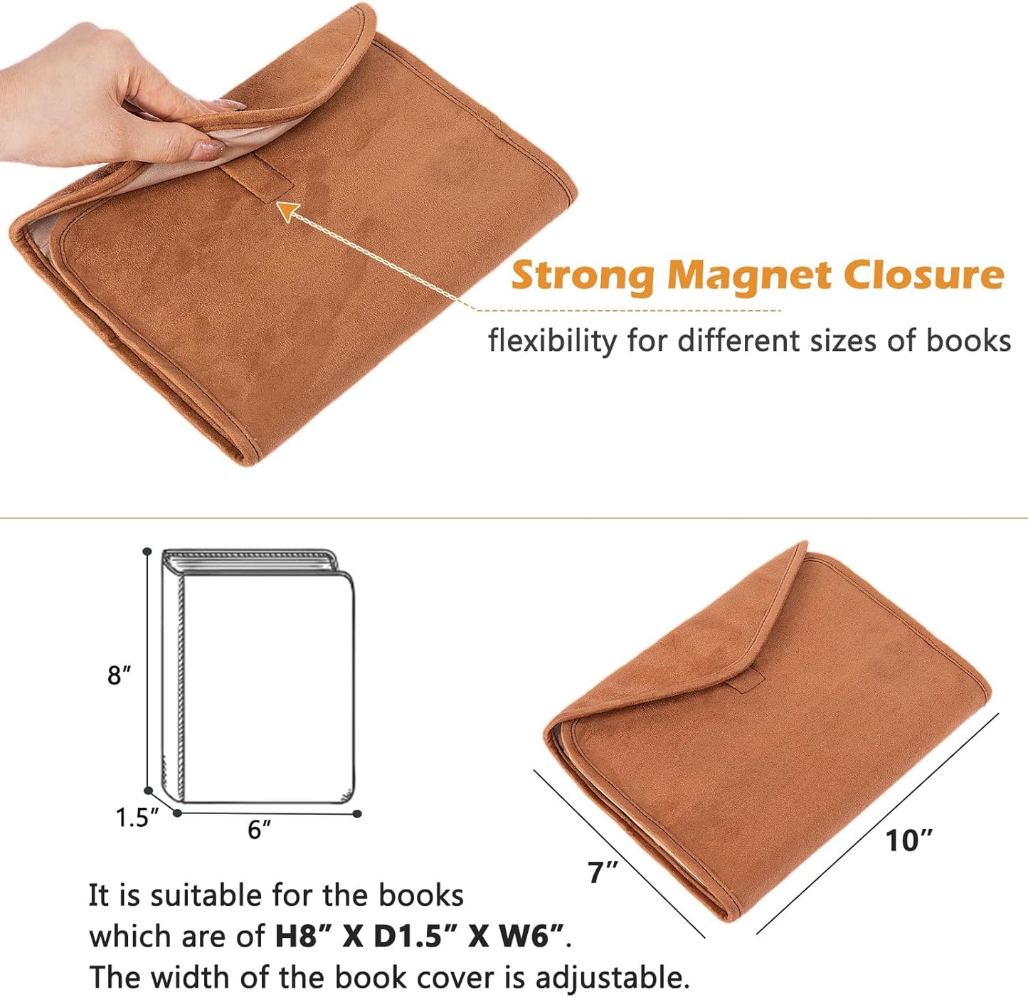 Reusable Adjustable Book Cover with Strong Magnetic Closure – Soft Protective Book Sleeve for Paperback & Hardcover, Fits 8" x 6" x 1.5" Books, Reusable & Flexible Book Protector