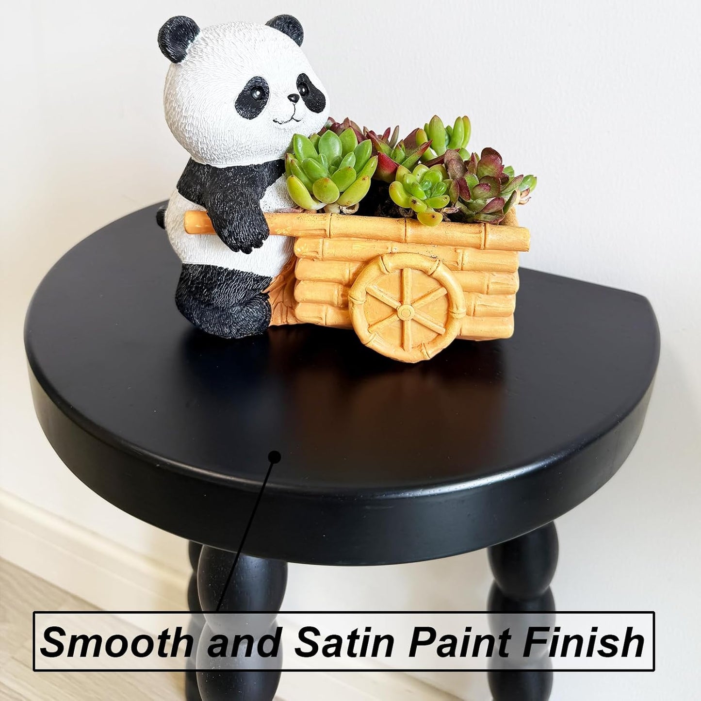 Wooden Bobbin Side Table - Plant Stand - Half Round Table - Wooden Accent Stool- Minimalist Decorative Table for Bedroom, Hallway, Living Room (1, Black)