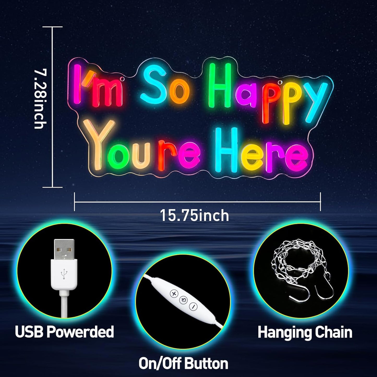 I'm So Happy You're Here Neon Sign for Classroom, Classroom Neon Sign Dimmable LED Neon Light USB Powered Welcome Wall Decor for Kids Room, Home, Office, Party Inspirational Positive Wall Art Sign 15.75 × 7.28 in