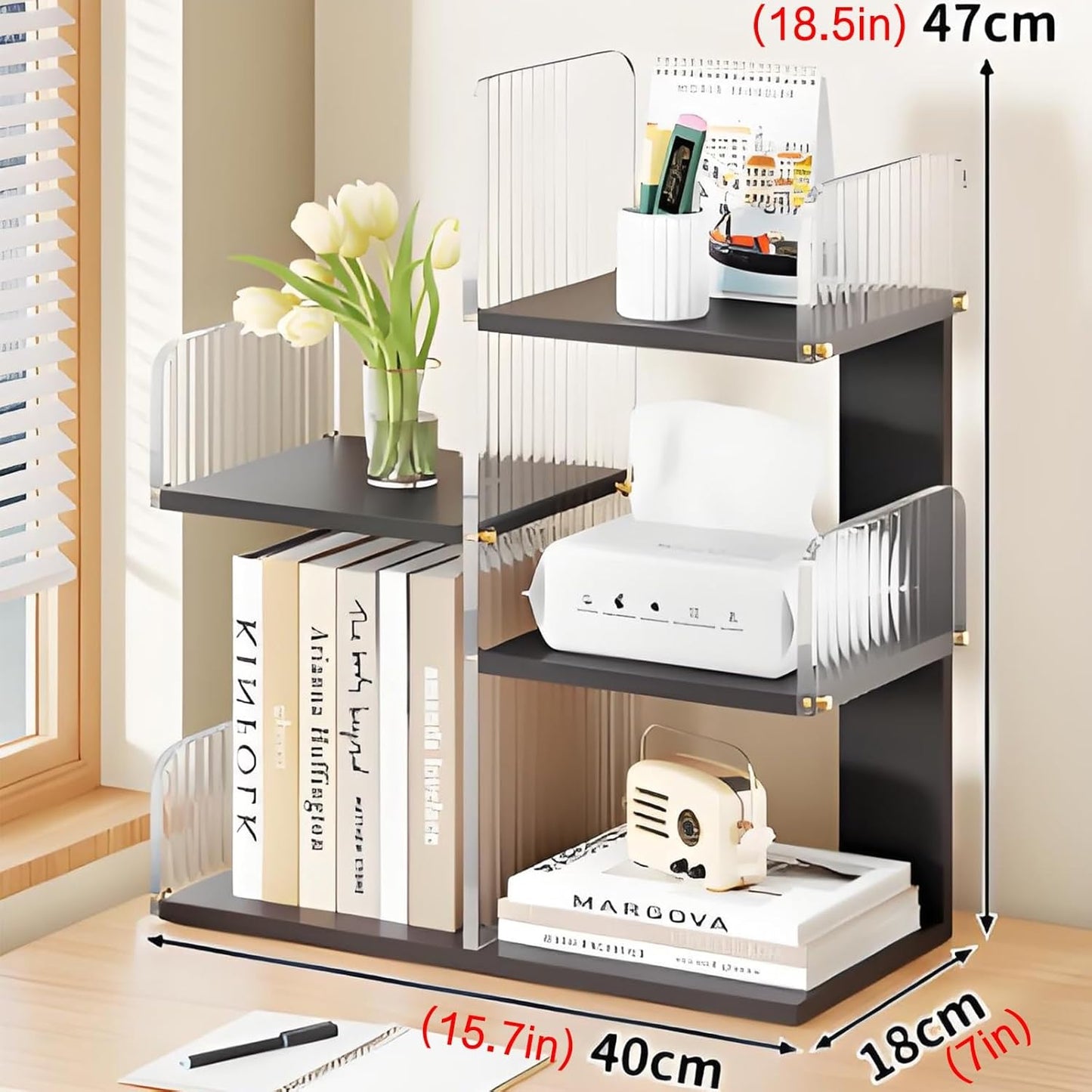 Modern bookshelf,unique bookshelf,book shelf white,horizontal bookshelf,bookshelf with storage,Suitable for desks,study rooms,living room corners,bedrooms, living rooms,balconies,offices(Black)
