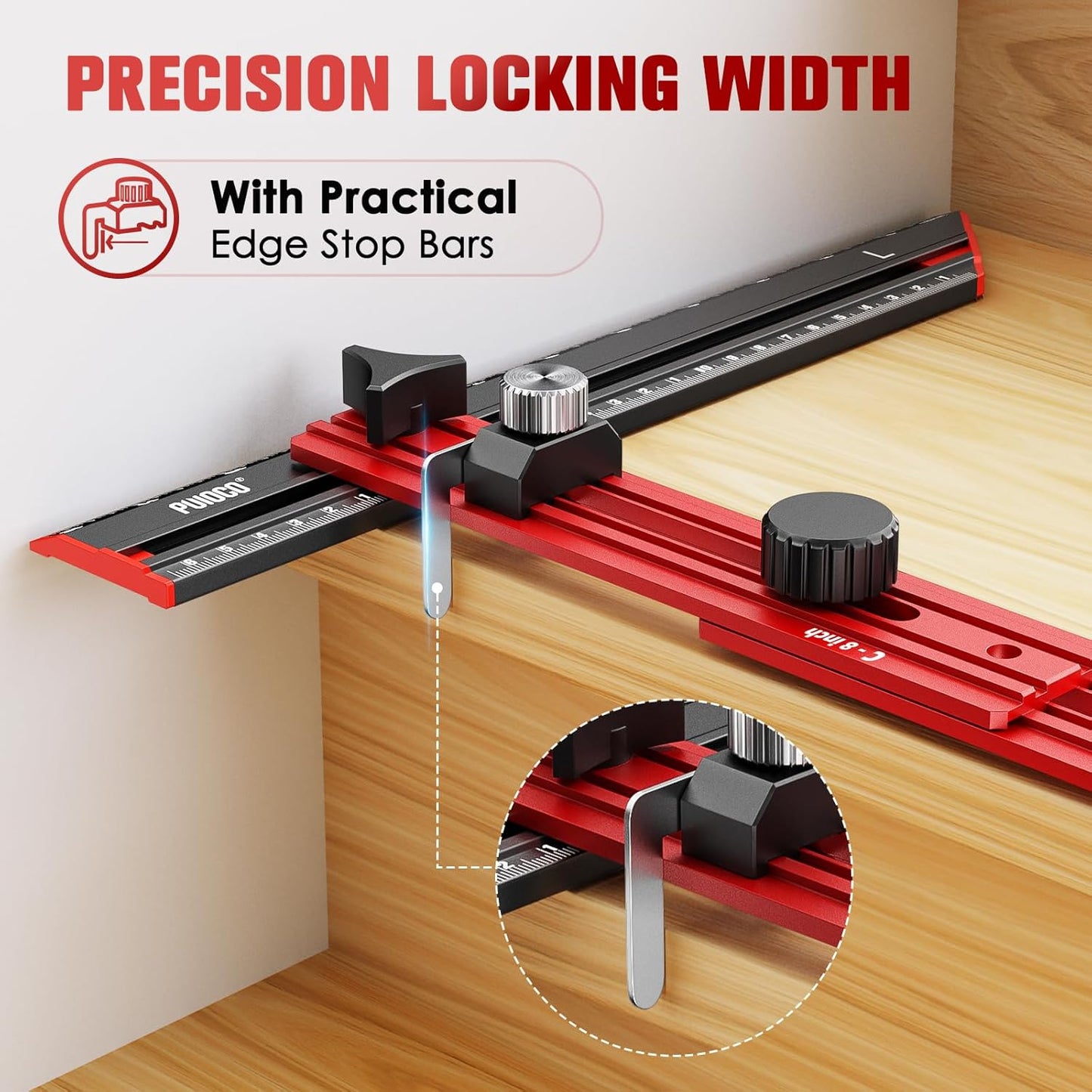 Stair Tread Template Tool, Stair Measuring Tool with Triangular Structure Brace and Edge Flip Stops, 8-72 in Solid Aluminum Alloy Stair Tread Jig for Accurately Measuring Stairs (Red)