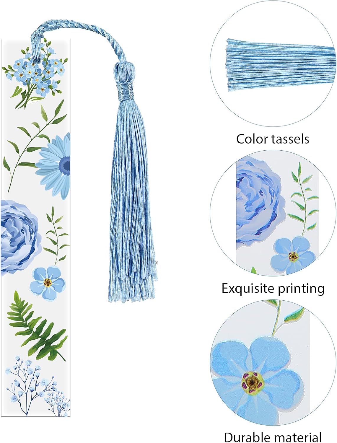 Outus 8 Sets Flower Acrylic Bookmarks for Reading Women Transparent Acrylic Cute Floral Bookmarks with Colorful Tassels Gift for Women Teacher Book Lovers Reading, 8 Styles