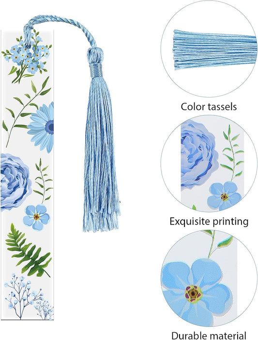 Outus 8 Sets Flower Acrylic Bookmarks for Reading Women Transparent Acrylic Cute Floral Bookmarks with Colorful Tassels Gift for Women Teacher Book Lovers Reading, 8 Styles