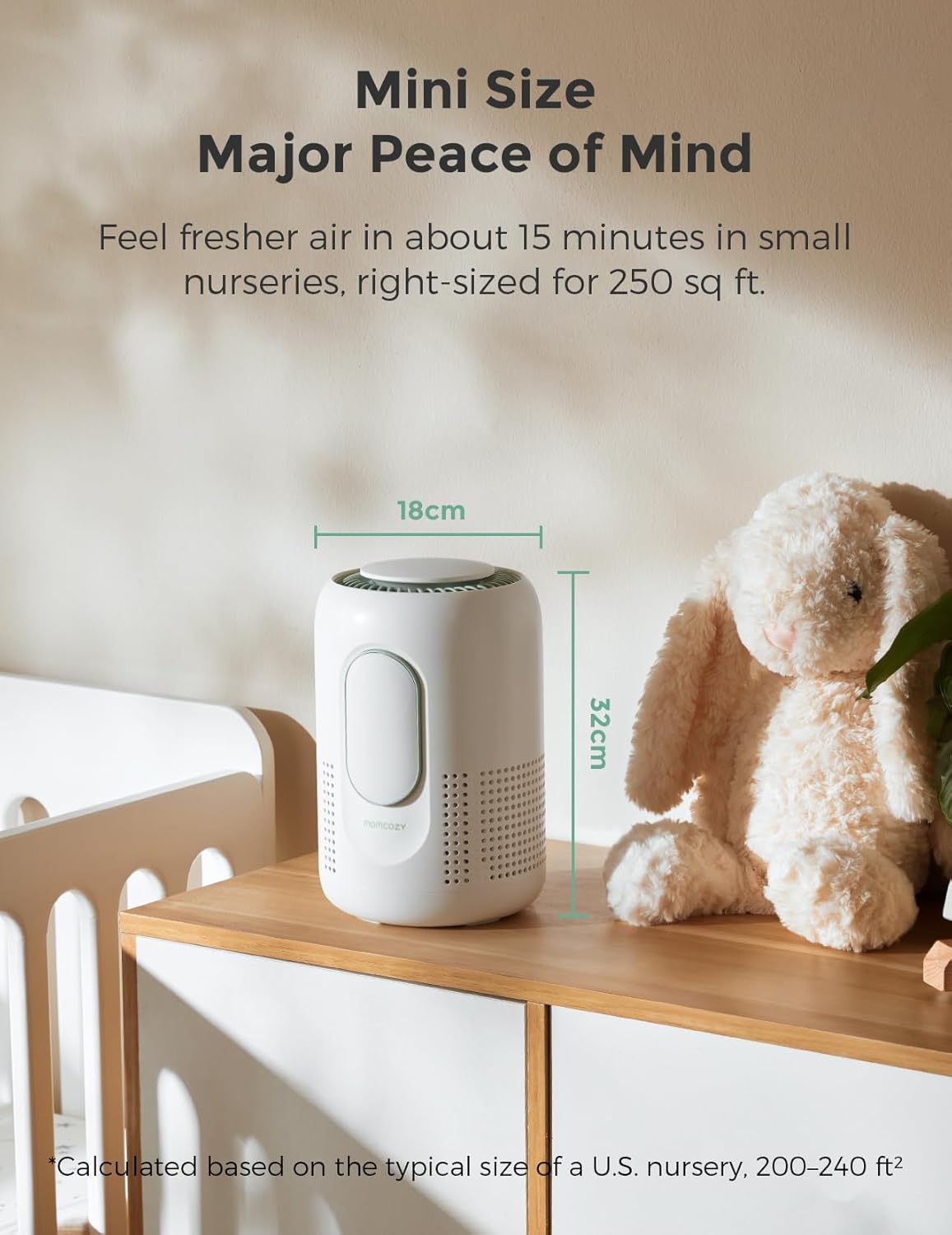 Momcozy Air Purifier, Baby Air Purifier for Bedroom Home Nursery, 4-in-1 HEPA Filter Purifier for Bedroom with 4 Fan Speeds, 21 dB Sleep Mode, Dimmable Night Light, Small Purifier for Home Pets & Baby