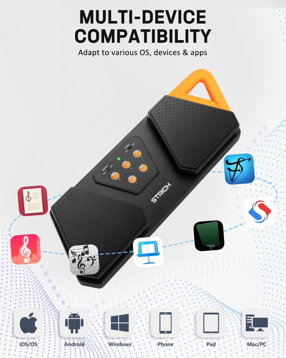 STRICH Wireless Page Turner Pedal for Musical Instruments, Anti-Slip Rubber Portable Foot Pedal, Silent Rechargeable Music Page Turner for iPad, Tablets, Phone, Super-long Endurance, SPT-10X, Orange
