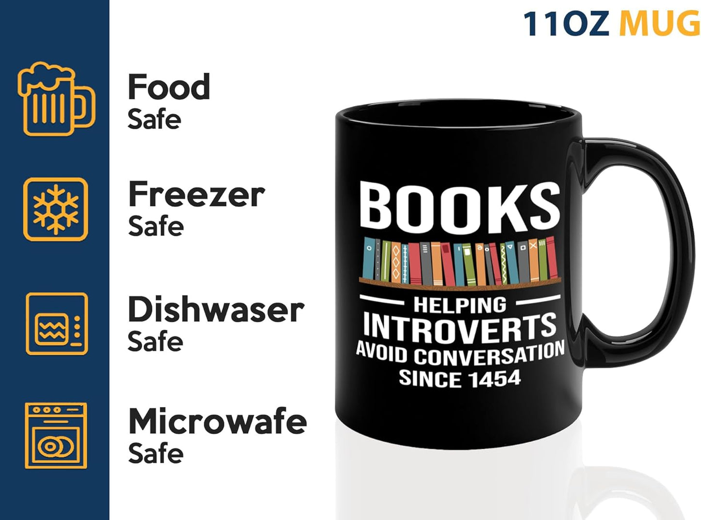 Book Lover Coffee Mug 11oz Black -Helping Introverts - Writer Editor Bookish Librarian Bibliophile Bookish Grammar Philosophers