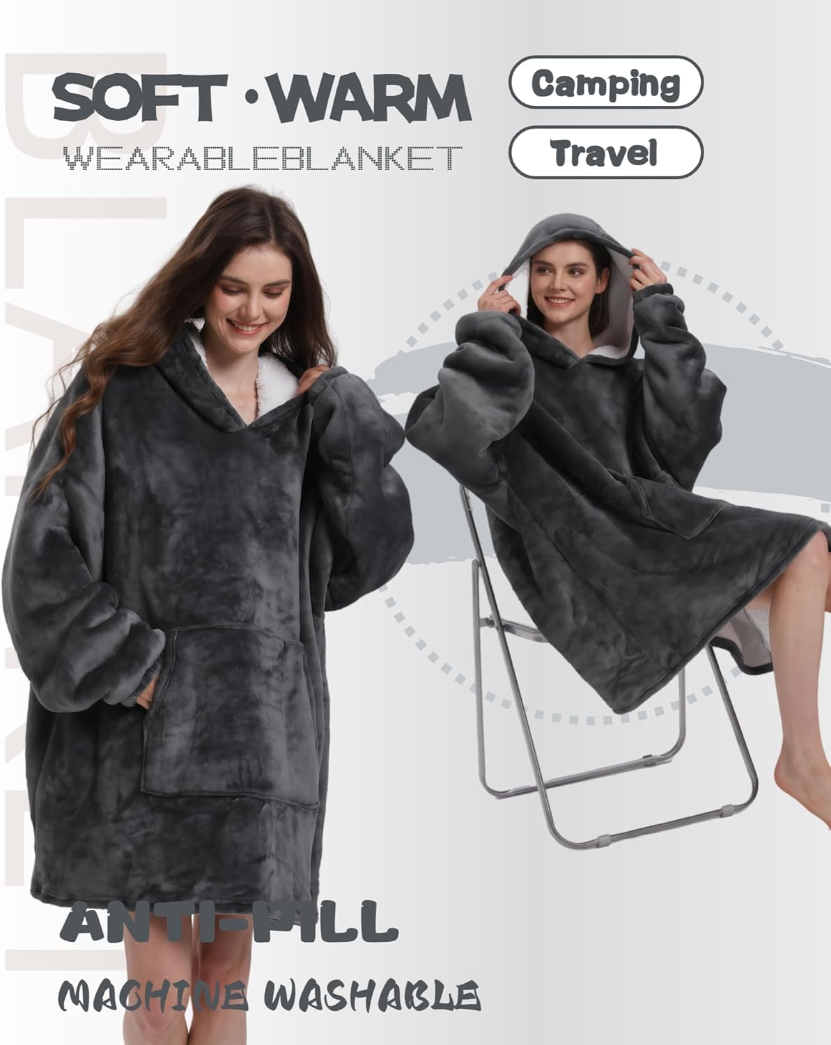Wearable Blanket Hoodie, Men Women Soft Flannel with oversized Pocket Christmas Halloween Cozy Lounge Wear