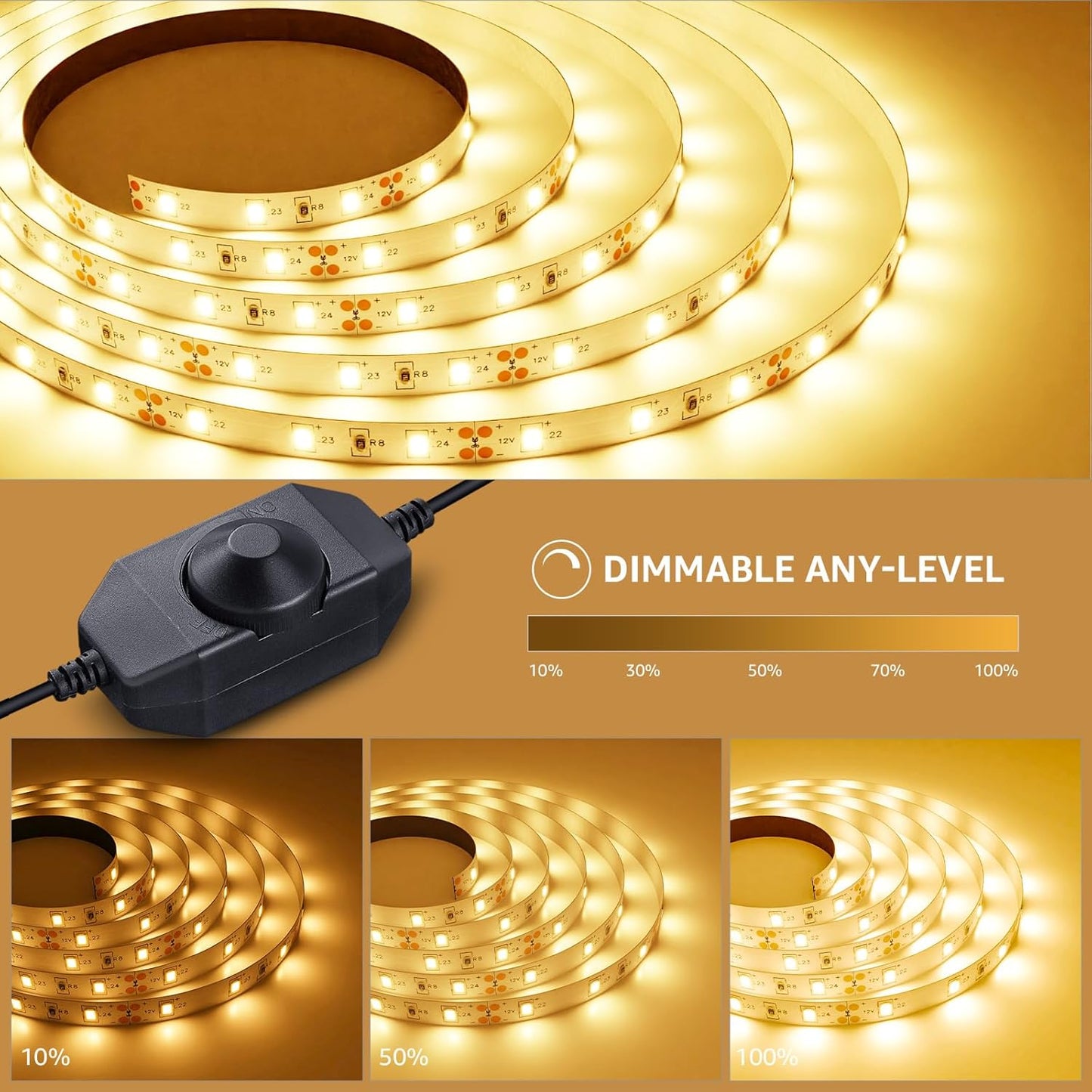 Lepro LED Strip Light, 32.8Ft Dimmable Vanity Lights, 3000K Super Bright LED Tape Lights, 420 LEDs SMD 2835, Strong 3M Adhesive, Suitable for Home, Kitchen, Under Cabinet, Bedroom, Warm White