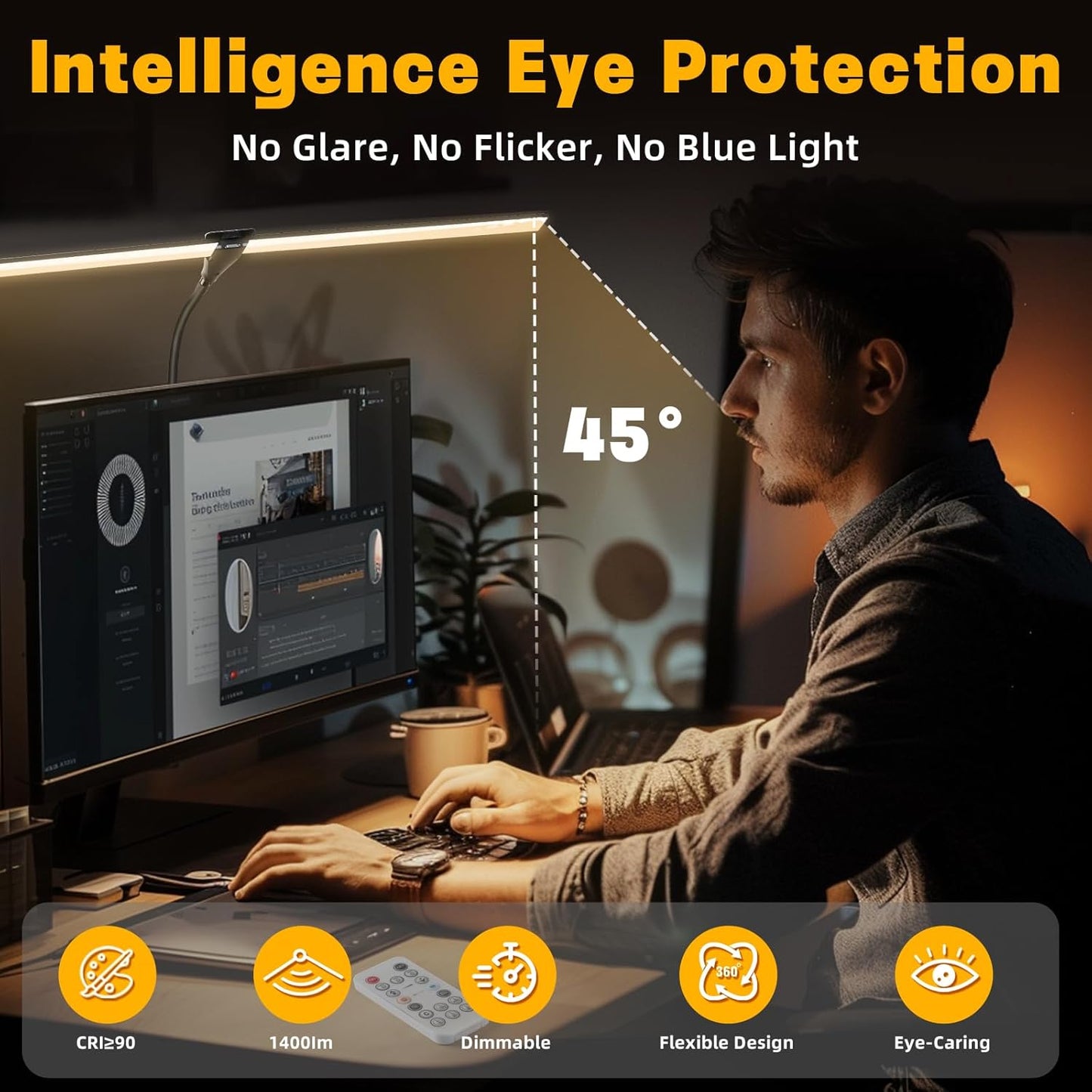 LED Desk Lamp for Home Office, 50 Brightness & Temperature Modes, Eye Protection, Dual Head Dimmable Table Light, 360° Adjustable Gooseneck with Clamp Remote Control, 90% Energy Saving (Black)