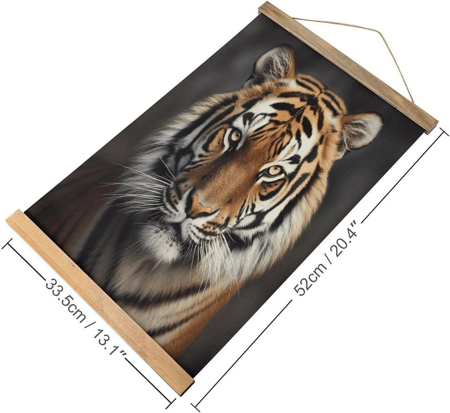 Vintage Tiger Poster with Wooden Frame Personalized Linen Hanging Scroll Painting Rustic Wall Hanging Illustrative Modern Artwork Decor for Home Living Room Bedroom Office