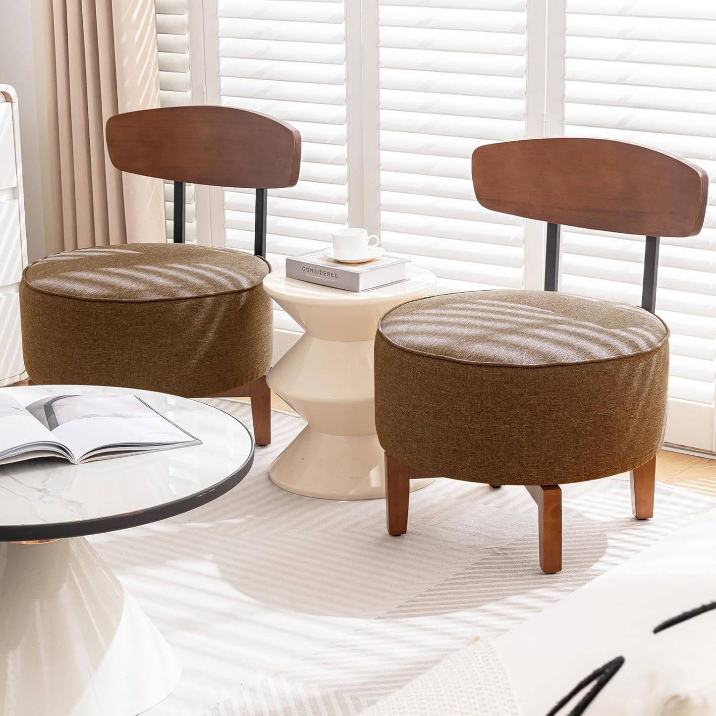 Swivel Accent Chair Living Room Chair with Back, upholstered Wood mid Century Modern Chair for Bedroom Office, Linen Brown