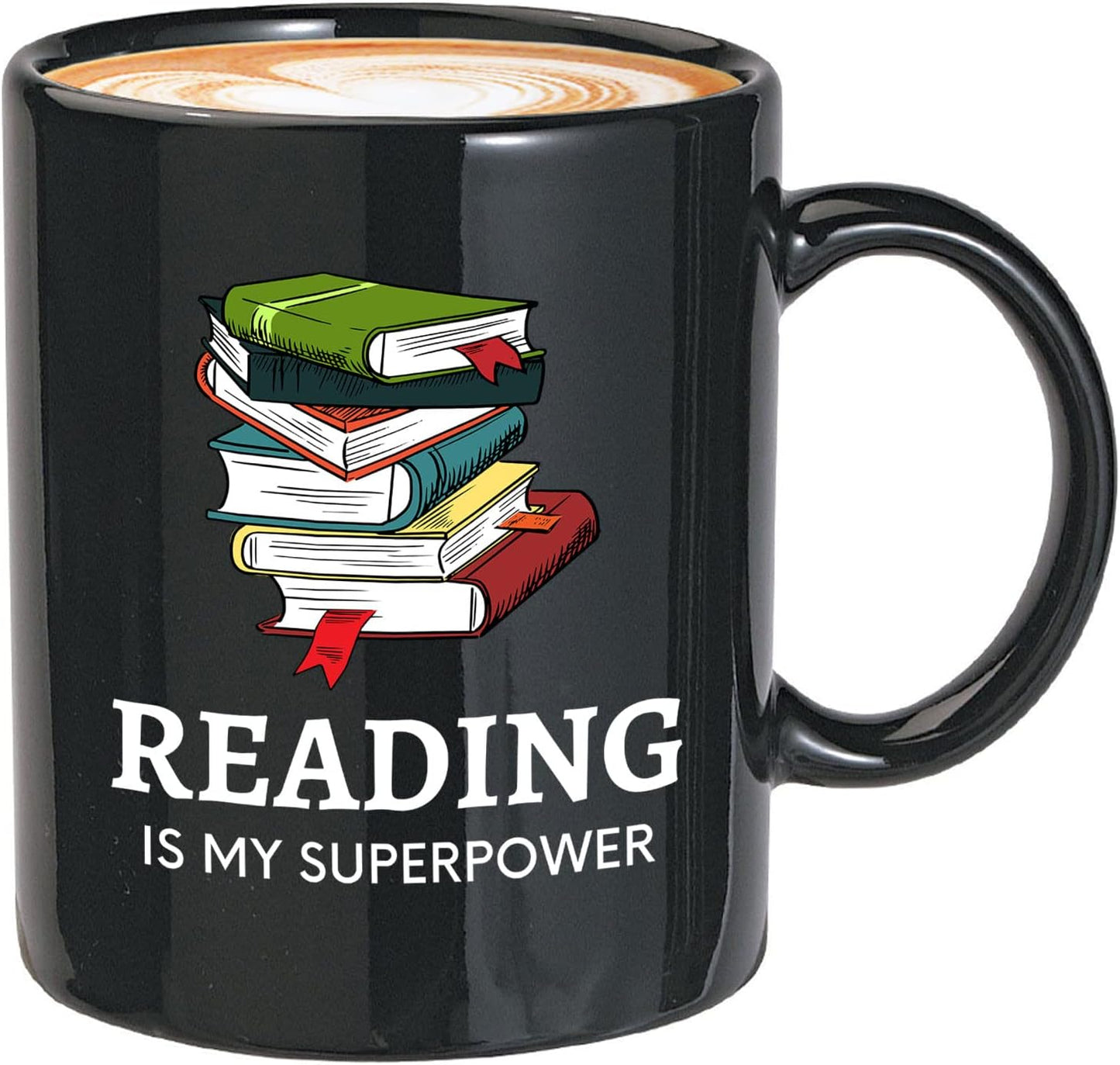 Bubble Hugs Book Lover Coffee Mug 11oz Black - Reading Is My Superpower B - Reading Owl Reader Stack of Books Book Lover Bookish Novelist Librarian Writer