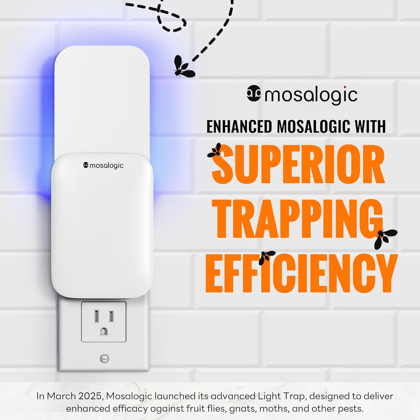 Mosalogic Fruit Fly Traps for Indoors Gnat Trap for House Indoor-600 Sqft Protection Area UV Fly Insect Trapper for Fruit Flies,Gnat,Mosquito,and Other Flying Insect Plug in Bug Killer White