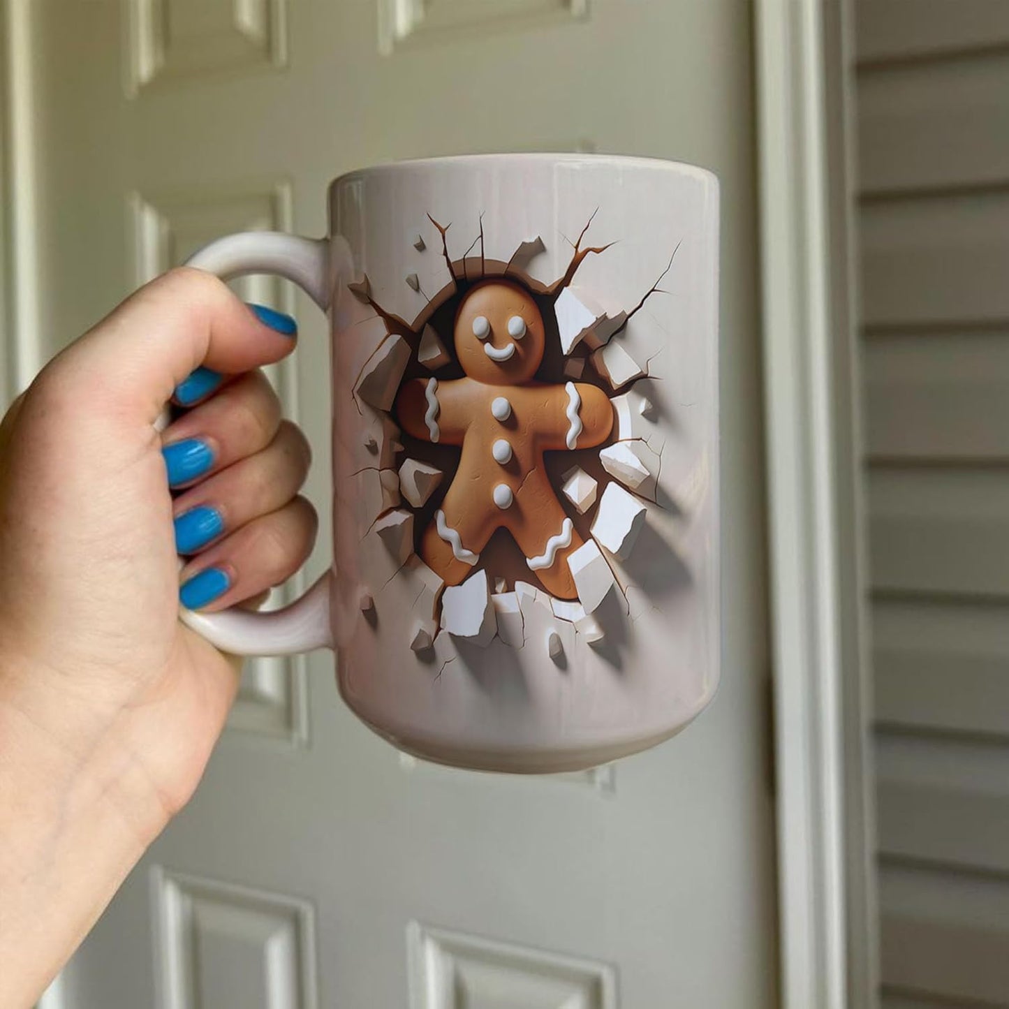 Funny 3D Gingerbread Man Full Wrap White Ceramic Mugs, Christmas Holiday Coffee Cups, 11oz 15oz, Meaningful Gift Idea