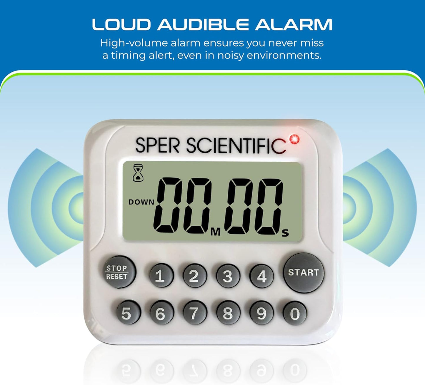 Sper Scientific Digital Count Up/Down Timer with Audible & Visual Alarm 810003 – Timer with Large Display & Loud Alarm with Up to 99 Minute Countdown - for Labs, Cooking, Workouts, Classroom & More