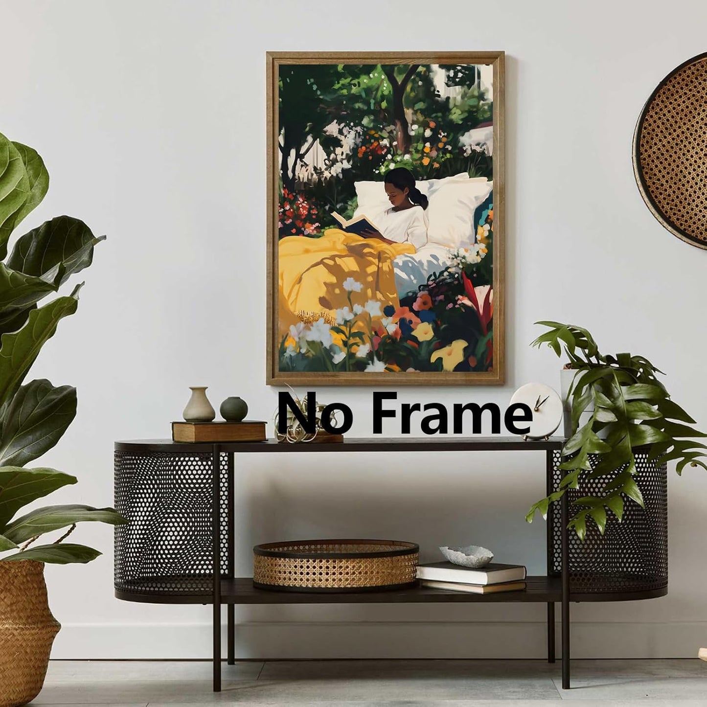 Black Woman Reading Wall Art Colorful Floral Poster People Artwork Black Girl Boho Wall Art Canvas African American Paintings Aesthetic Pictures Wall Decor Colorful Botanical Prints 16x24inch No Frame