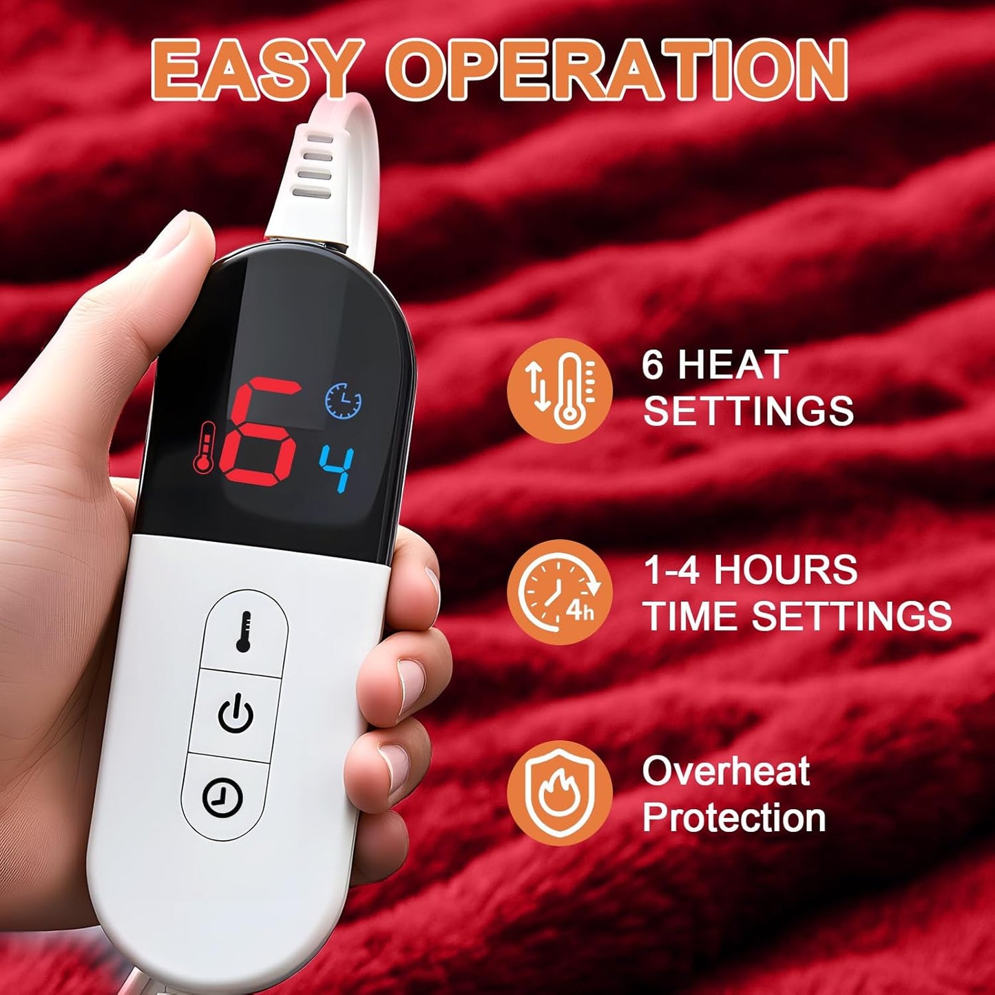 Heated Blanket Electric Throw Blanket 50''X 60''-Heating Blanket with 6 Heat Settings-4 Hours Auto Off,Cozy Faux Rabbit Fur Bubble Electric Blanket,Red