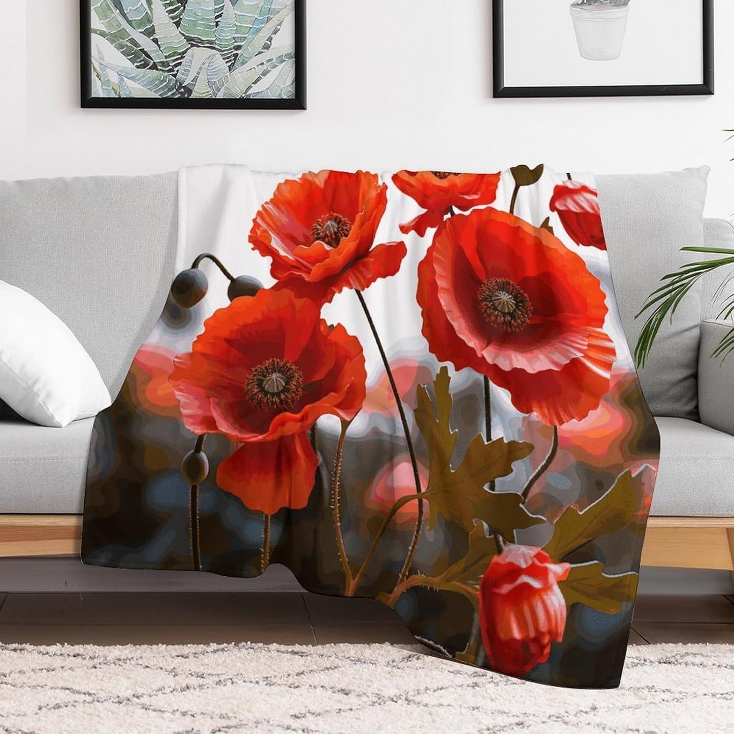 Poppy Flowers Vivid Petals Blanket Super Soft Lightweight Throw Blanket Cute Cozy Warm Bed Blanket Decorative Fuzzy Blanket All-Season Home Decor Gift for Sofa Couch Living Room 50"*60"（130 * 150cm）