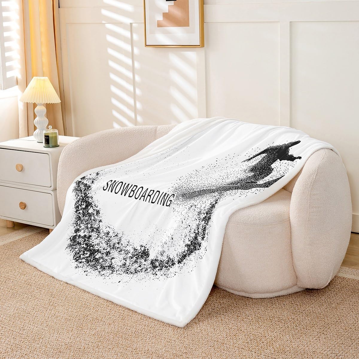Erosebridal Snowboarding Fleece Blanket Twin Size for Kids Boys Teens Adult Men Extreme Sport Theme Plush Bed Blanket Athlete Pattern Blanket Throw Abstract Sketch Bedroom Throw Comfort Dorm Blanket