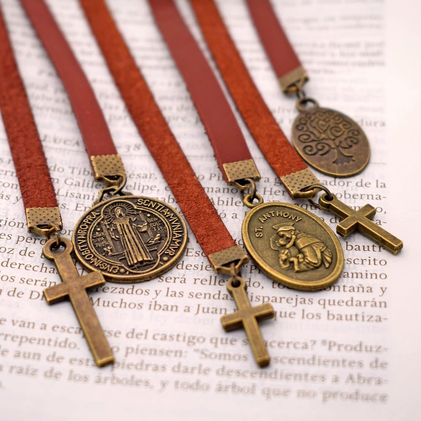 BLBMH Handmade Leather Bible Bookmark Ribbon Book Marker Cross Christian Gifts for Women Men Father Dad - LB4