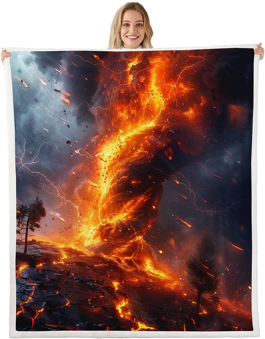 Natural Disaster Throw Blanket Lightning Tornado Print Sherpa Blanket Throw 50"X60",Natural Disasters Kids Fleece Blanket for Boys Teens Men Bedroom Decor,Tornado Natural Senery Plush Bed Blanket