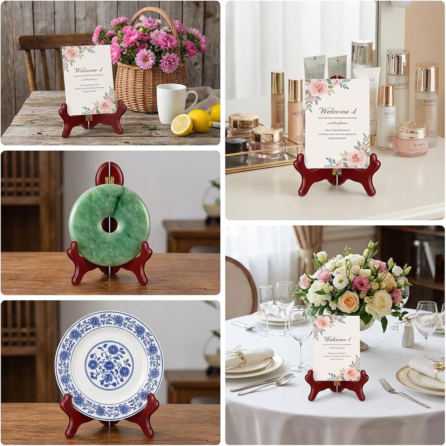 2Pcs Easel Plate Holder, Brown Displays, Frames Photo Holder Stands for Decorative Picture Frame