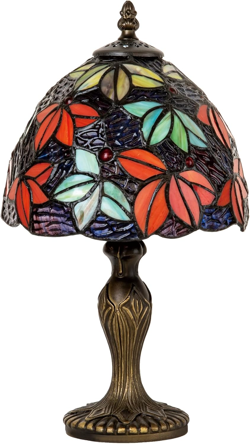 Tiffany Stained Glass Bedside Table Lamp 8-inch Purple Blue Maple Leaf Floral Lampshade Nightstand Light for Bedroom Dorm Living Hallway Coffee Table Office Housewarming Gift (Blue Purple)