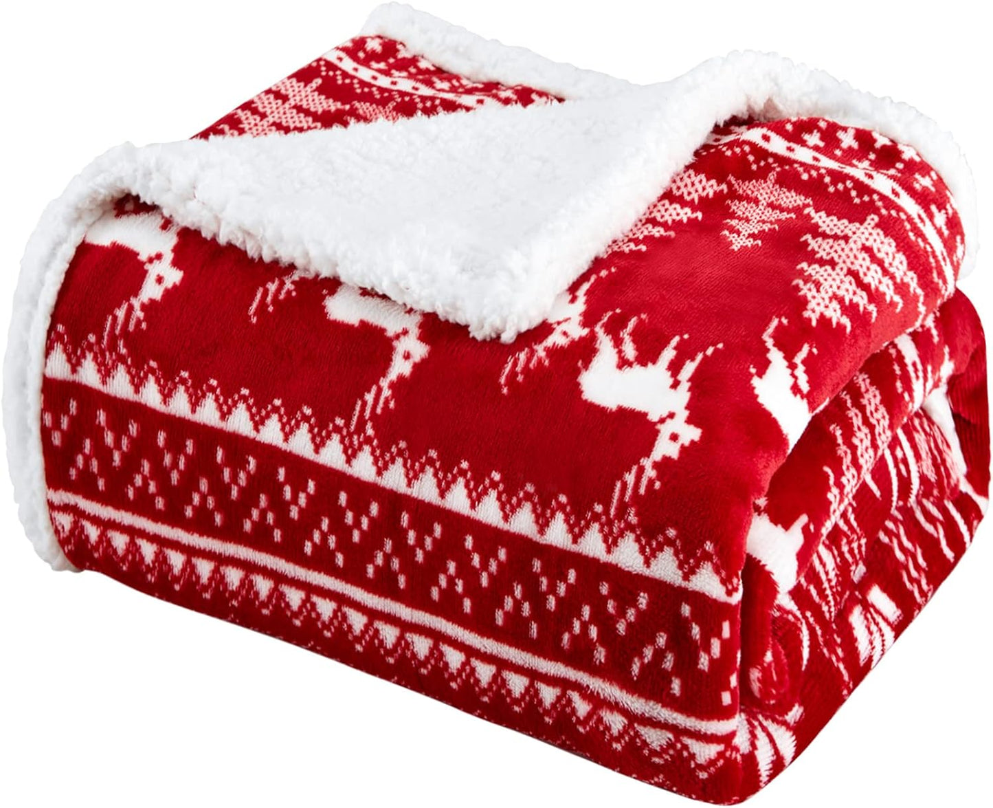 Touchat Red Sherpa Christmas Throw Blanket, Fuzzy Fluffy Soft Cozy Blanket, Fleece Flannel Plush Microfiber Blanket for Couch Bed Sofa (50" X 60", Red Reindeer)